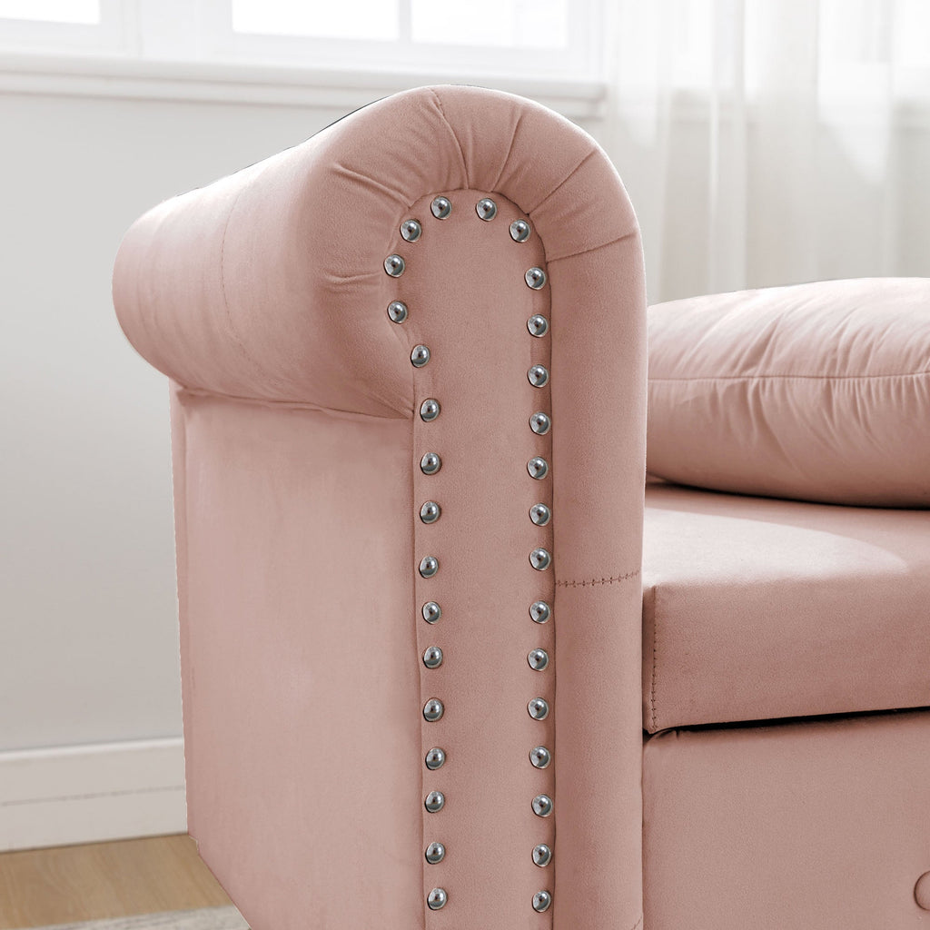 Tufted Velvet Upholstered Rolled Arm Nailhead Chaise Lounge