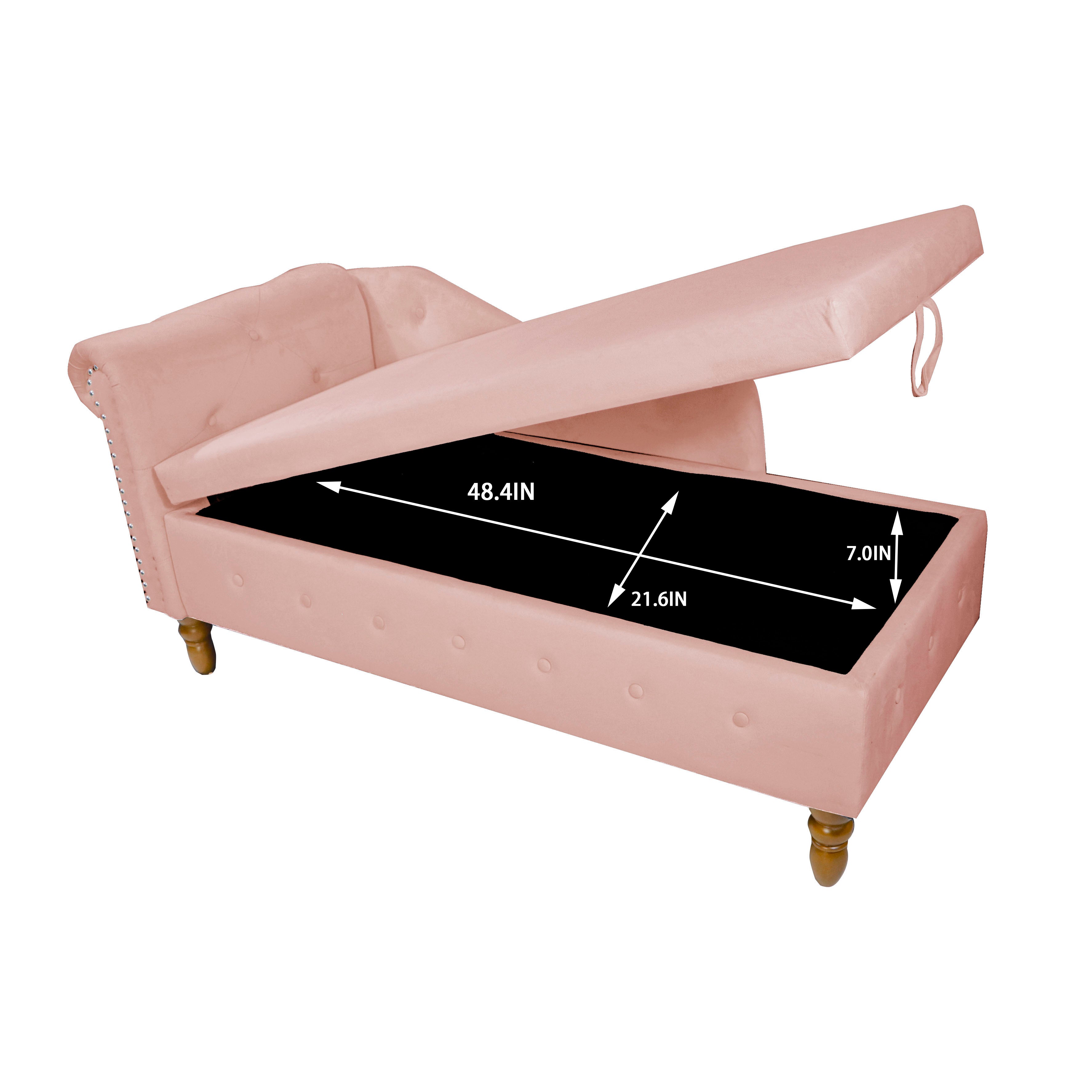 Tufted Velvet Upholstered Rolled Arm Nailhead Chaise Lounge