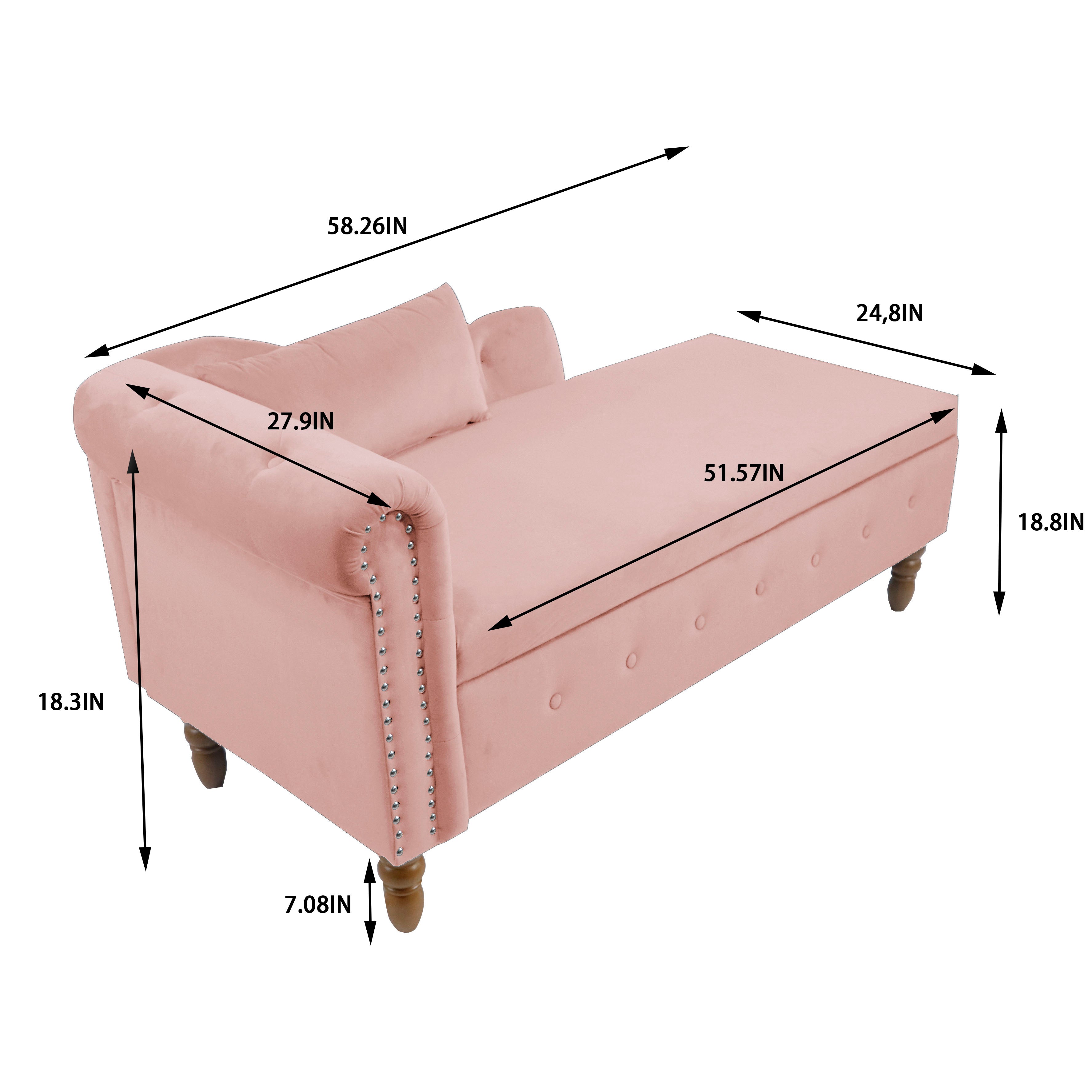 Tufted Velvet Upholstered Rolled Arm Nailhead Chaise Lounge
