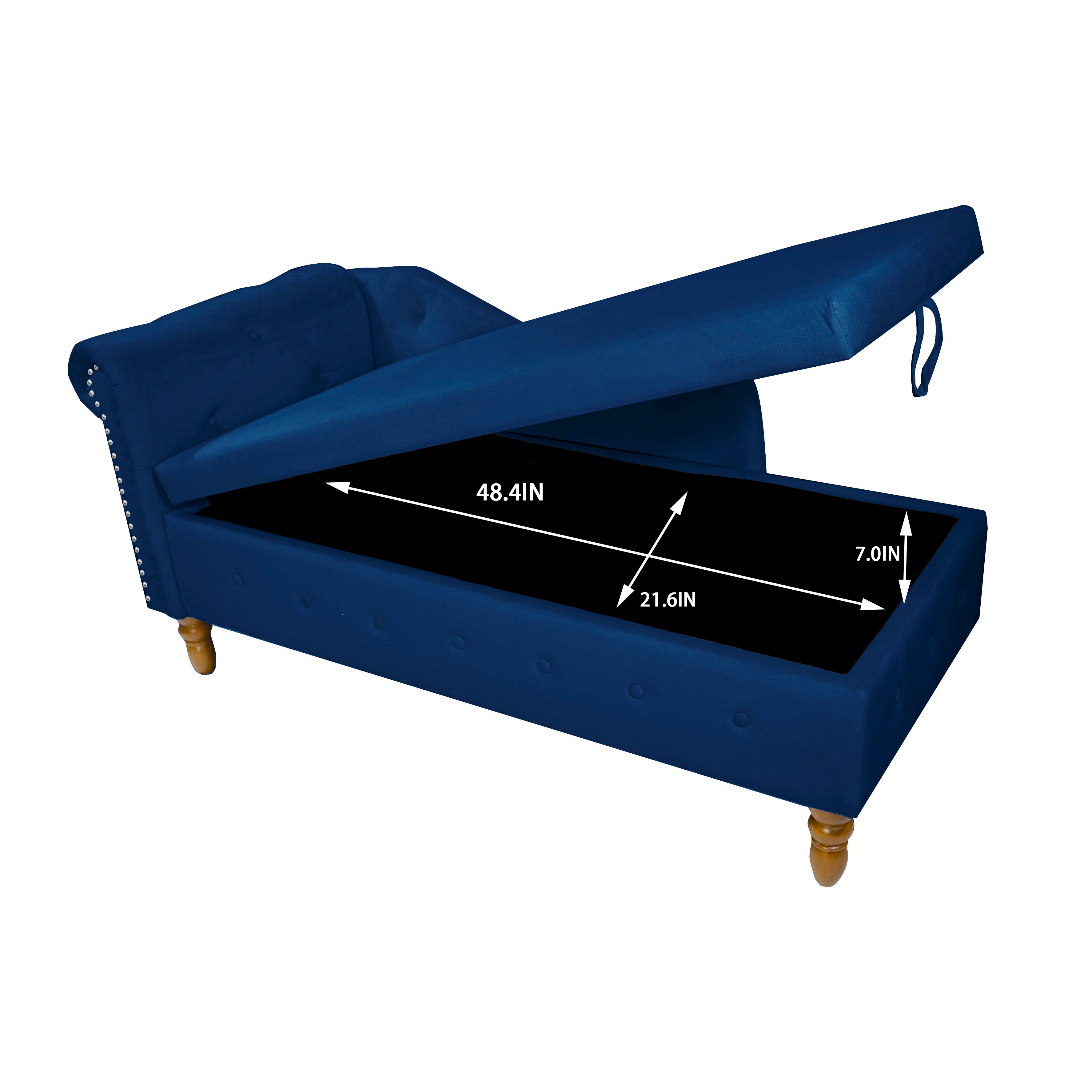 Tufted Velvet Upholstered Rolled Arm Nailhead Chaise Lounge