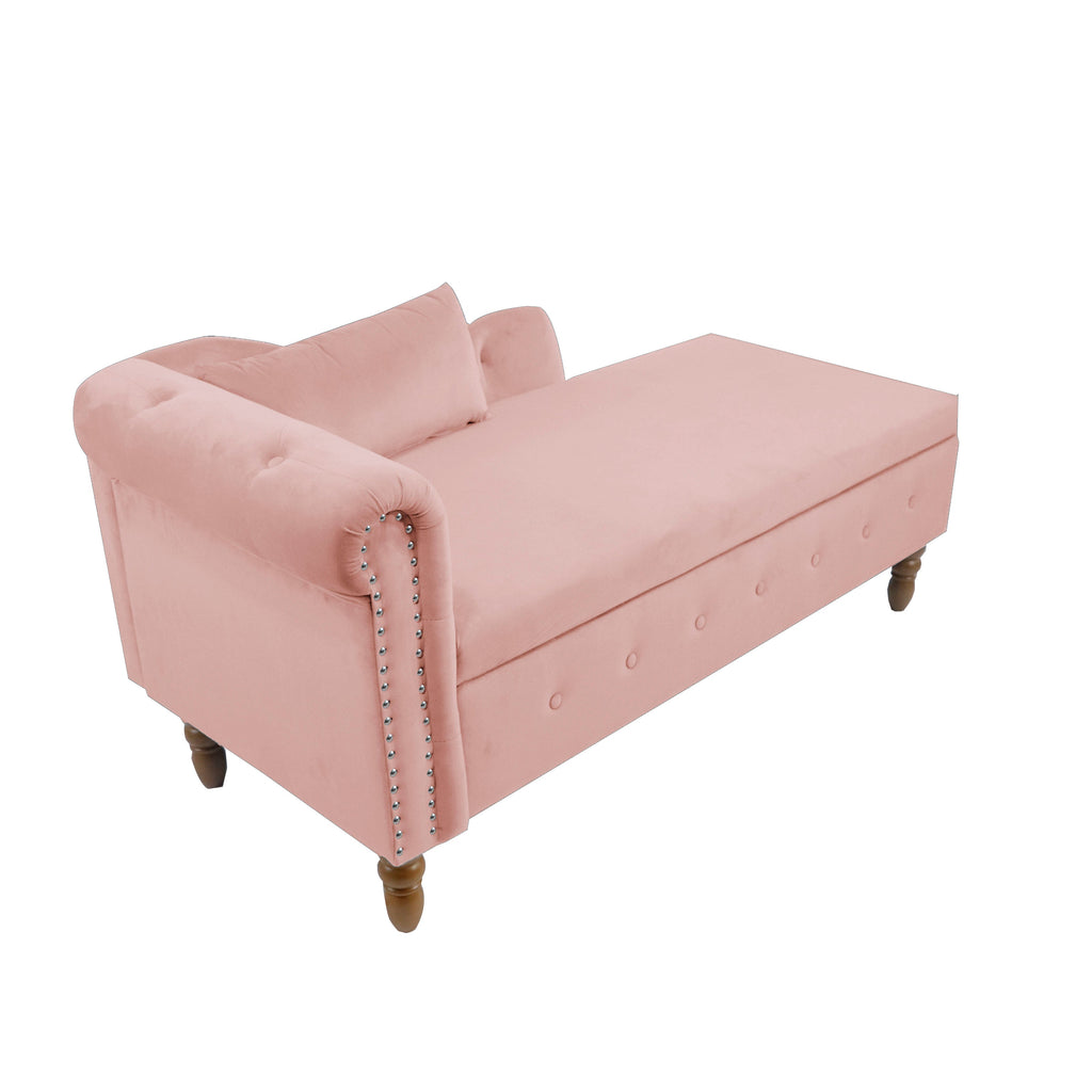 Tufted Velvet Upholstered Rolled Arm Nailhead Chaise Lounge