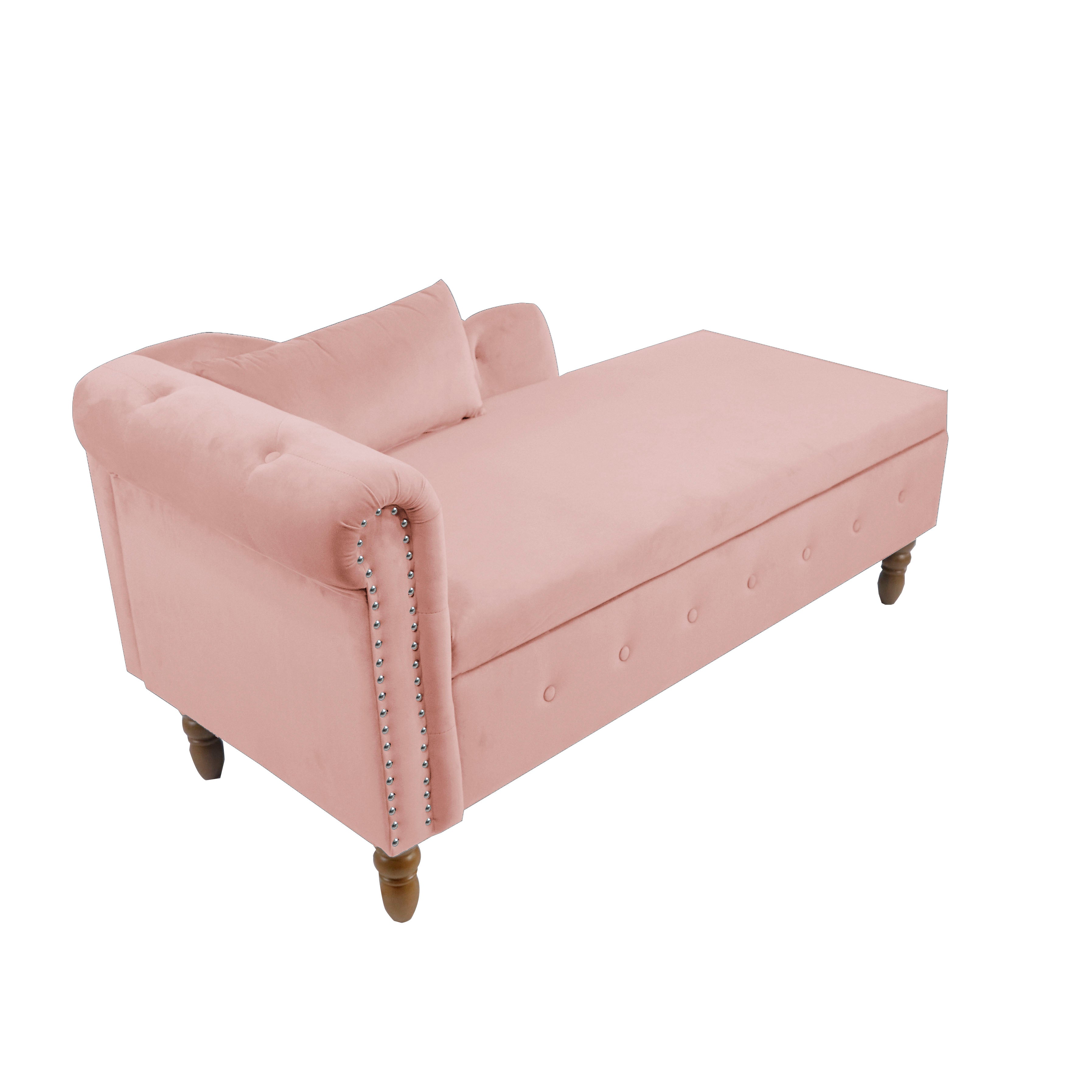 Tufted Velvet Upholstered Rolled Arm Nailhead Chaise Lounge