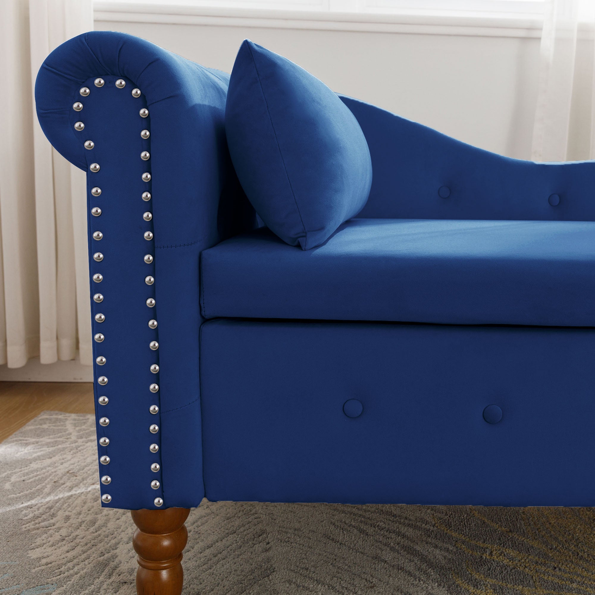Tufted Velvet Upholstered Rolled Arm Nailhead Chaise Lounge