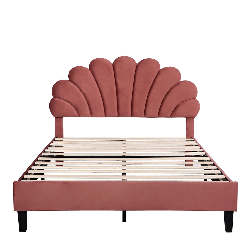 Flower Pattern Velvet Upholstered Bed