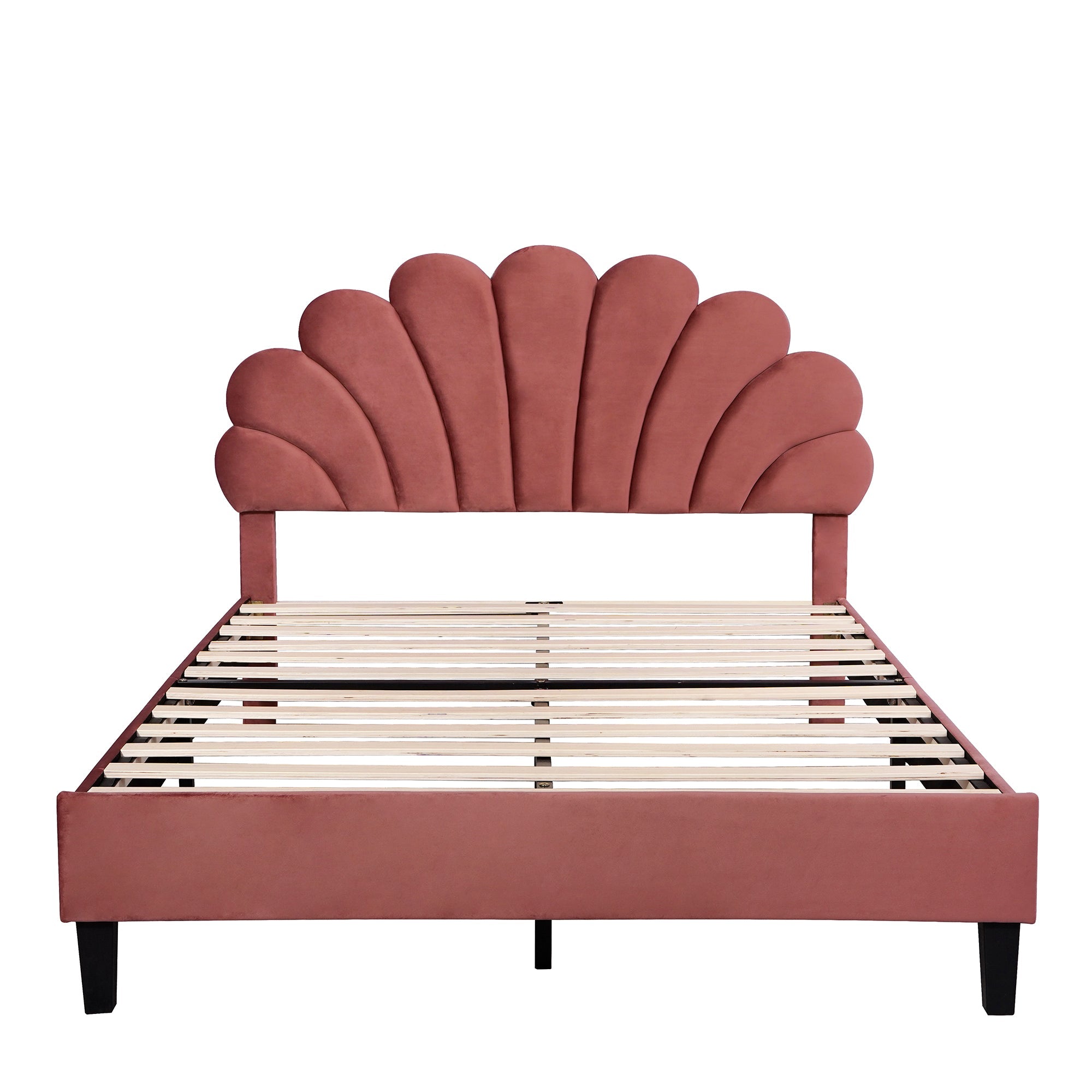 Flower Pattern Velvet Upholstered Bed
