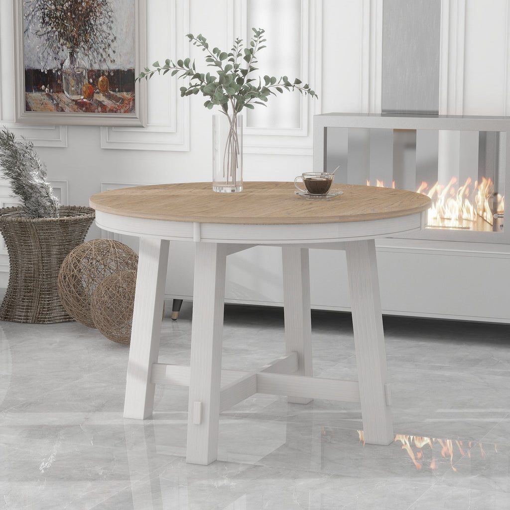 Farmhouse Round Extendable Dining Table with 16 Leaf