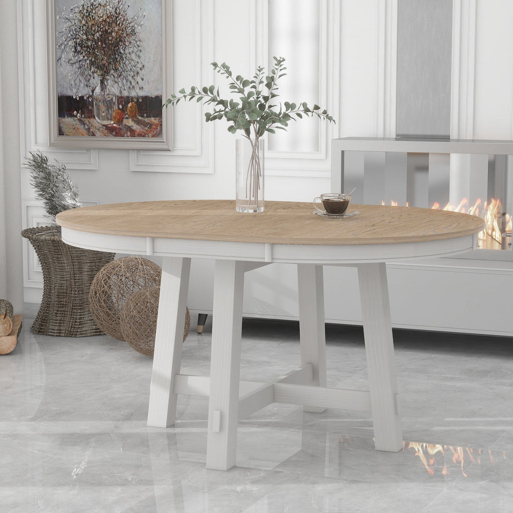 Farmhouse Round Extendable Dining Table with 16 Leaf