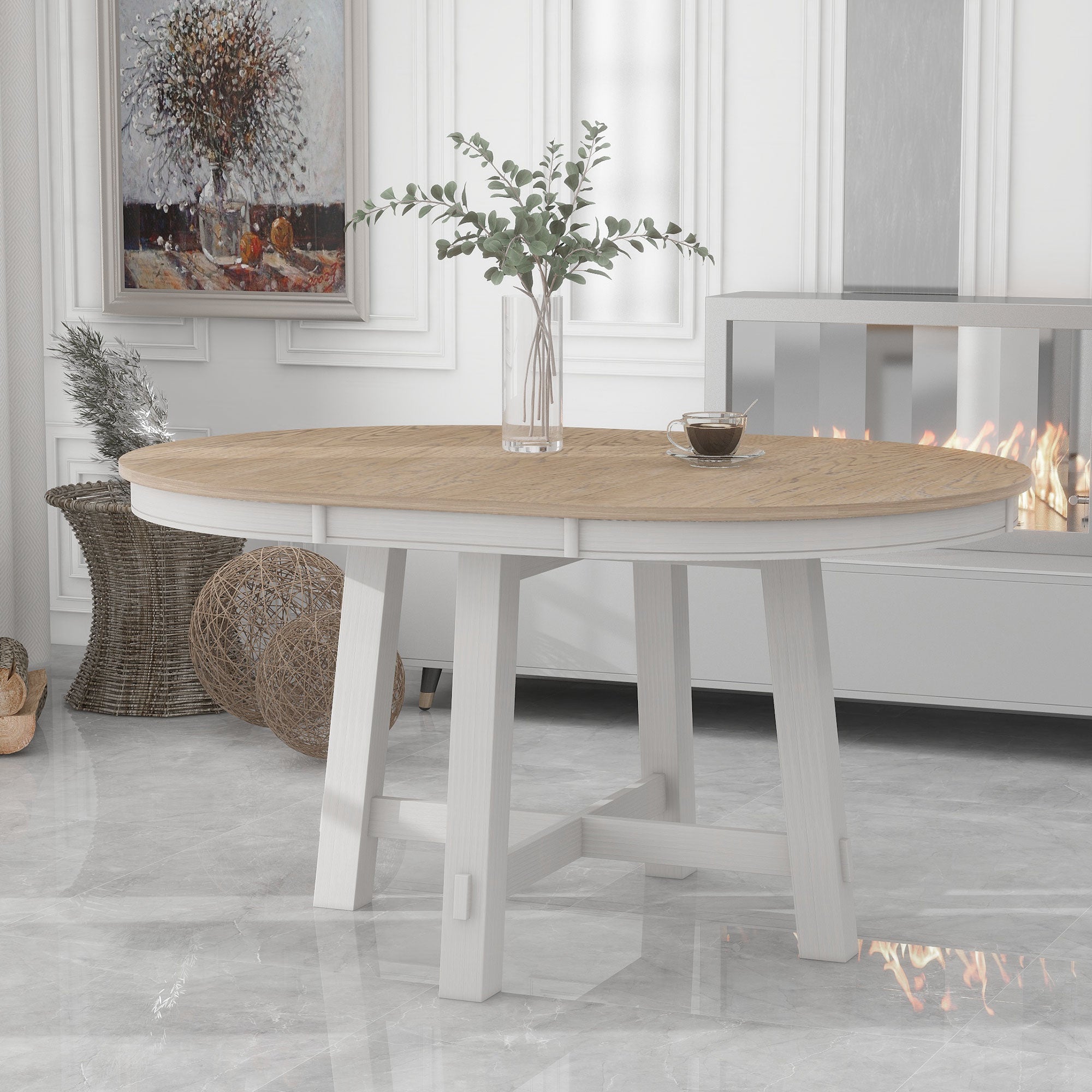 Farmhouse Round Extendable Dining Table with 16 Leaf