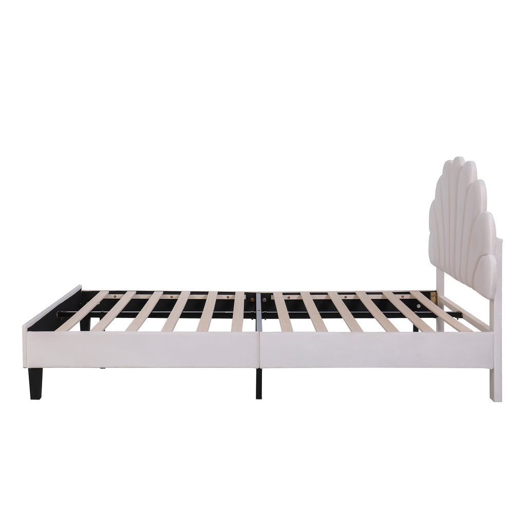 Flower Pattern Velvet Upholstered Bed
