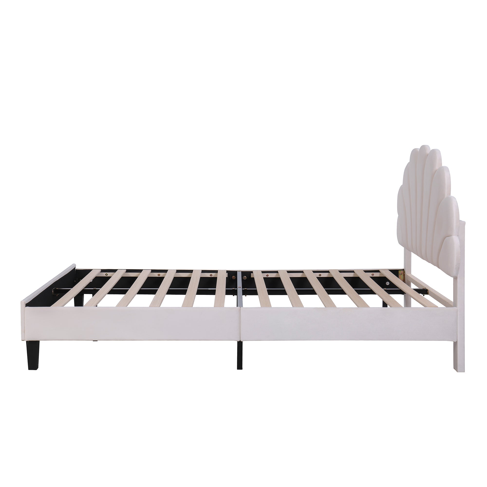 Flower Pattern Velvet Upholstered Bed