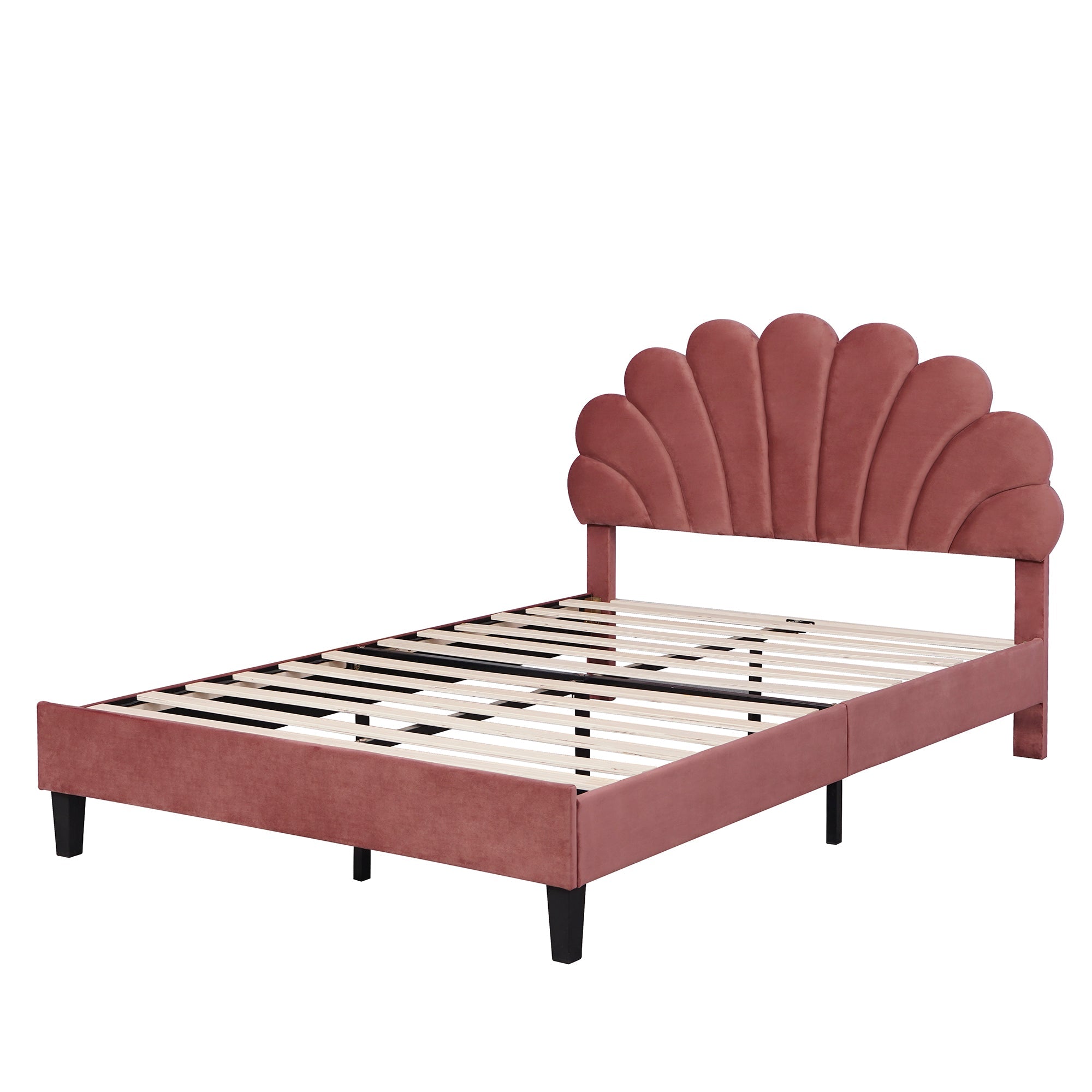 Flower Pattern Velvet Upholstered Bed