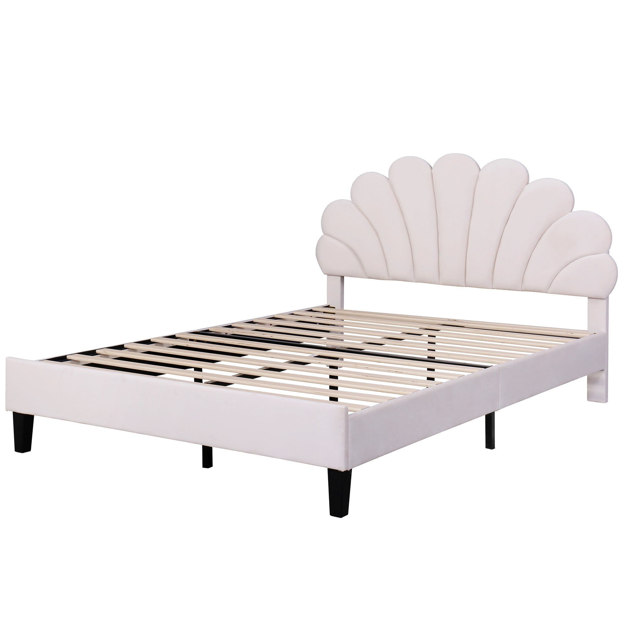 Flower Pattern Velvet Upholstered Bed
