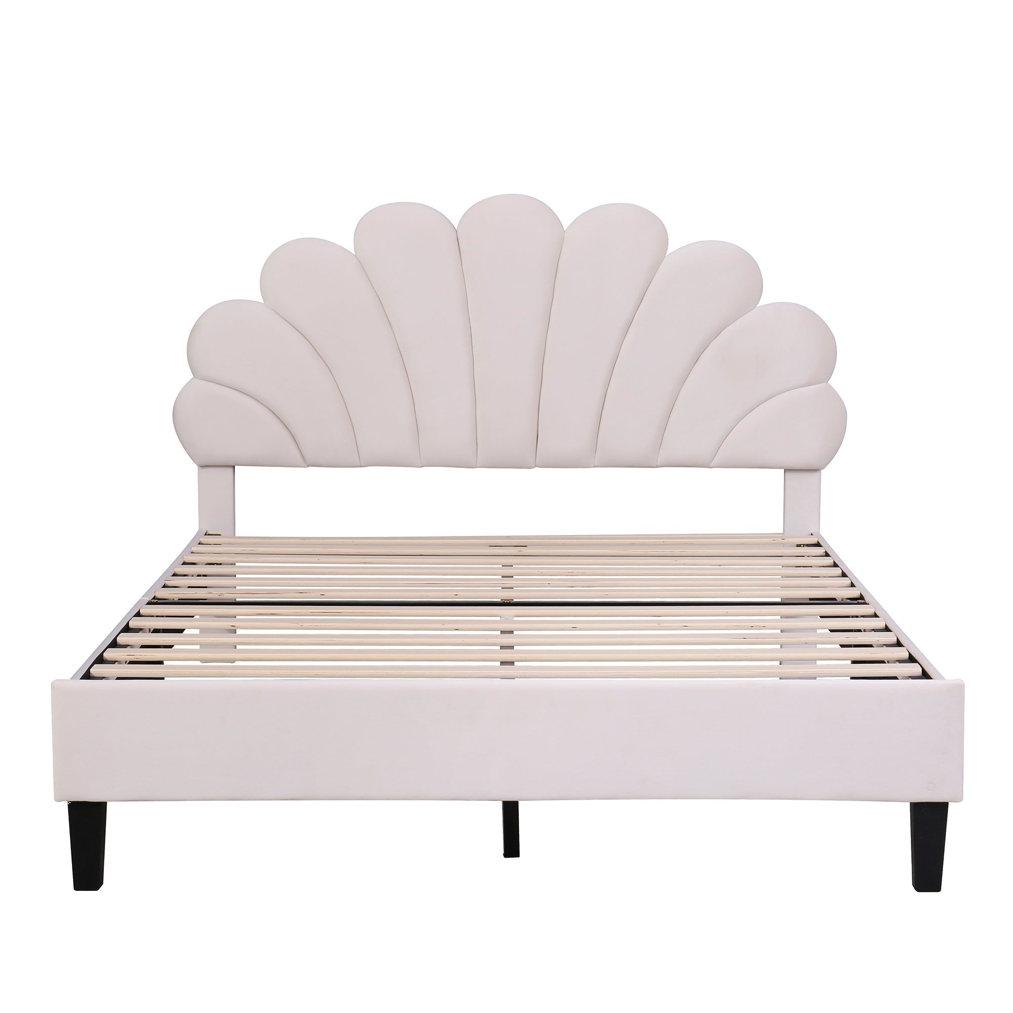 Flower Pattern Velvet Upholstered Bed