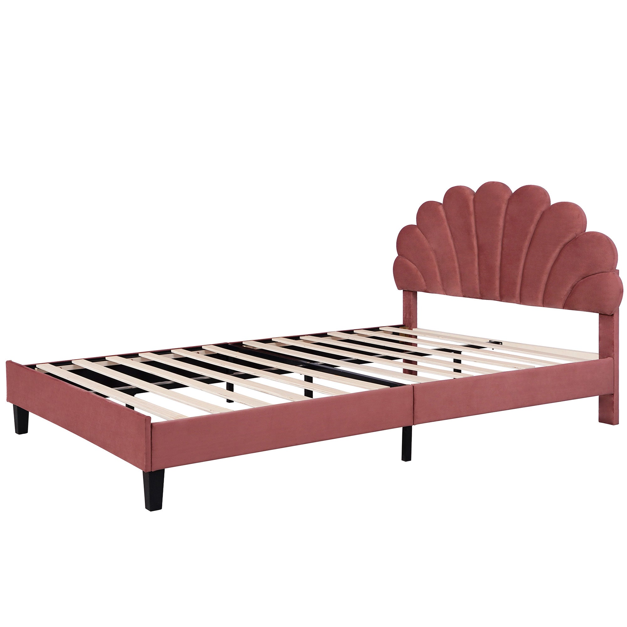 Flower Pattern Velvet Upholstered Bed