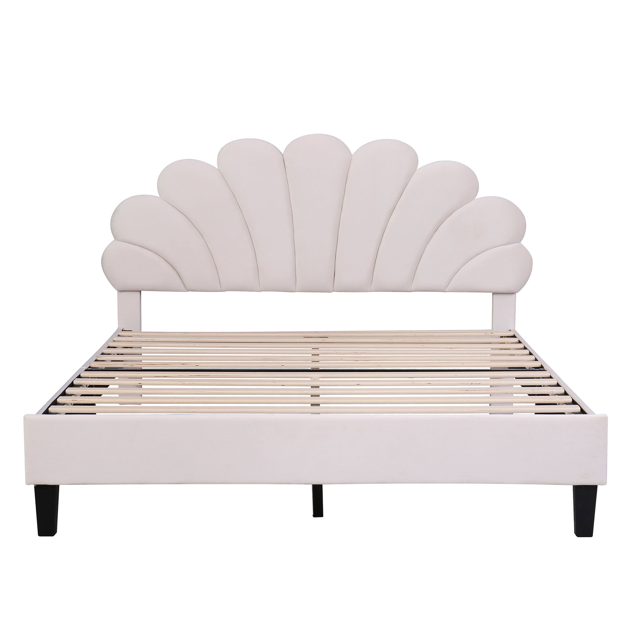 Flower Pattern Velvet Upholstered Bed