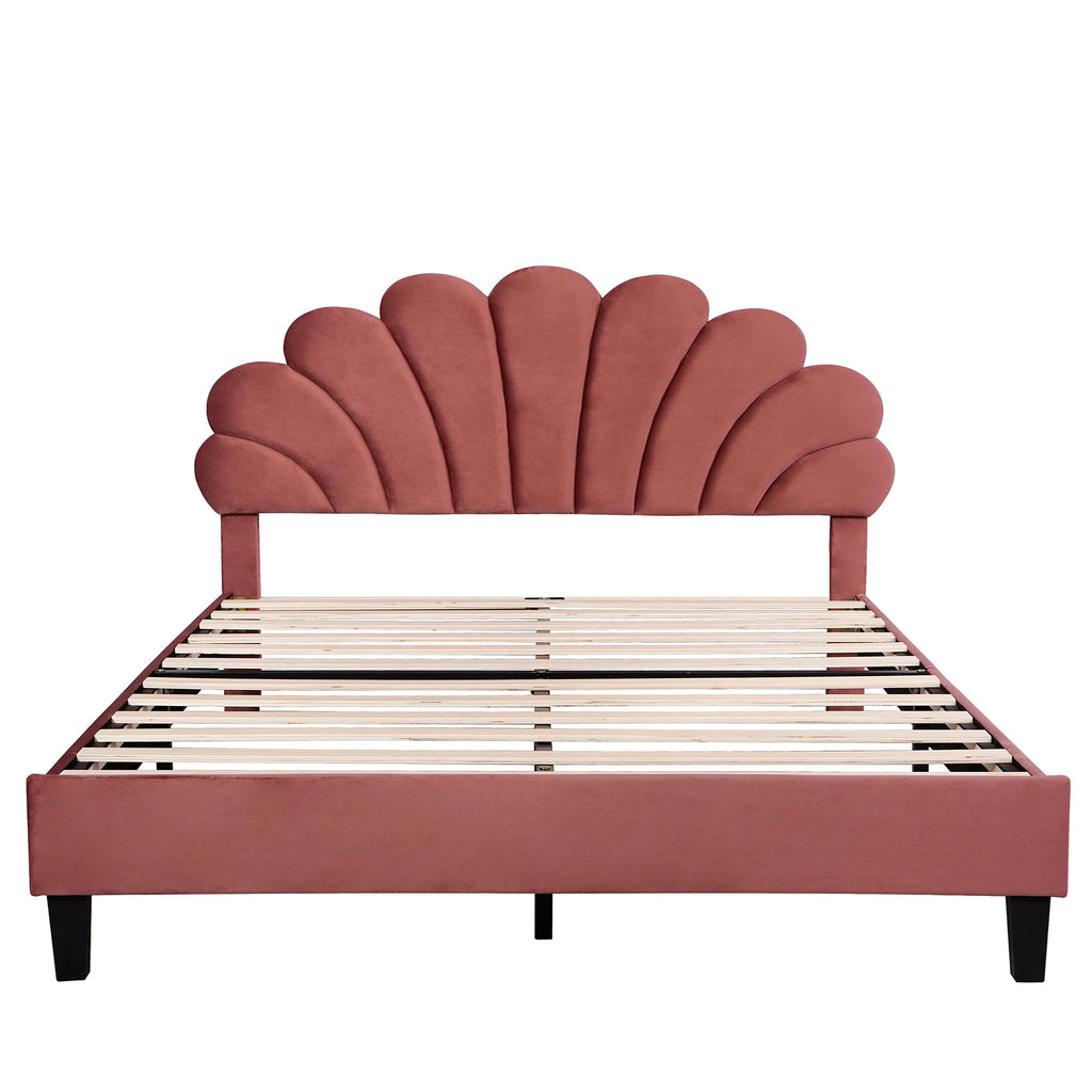 Flower Pattern Velvet Upholstered Bed