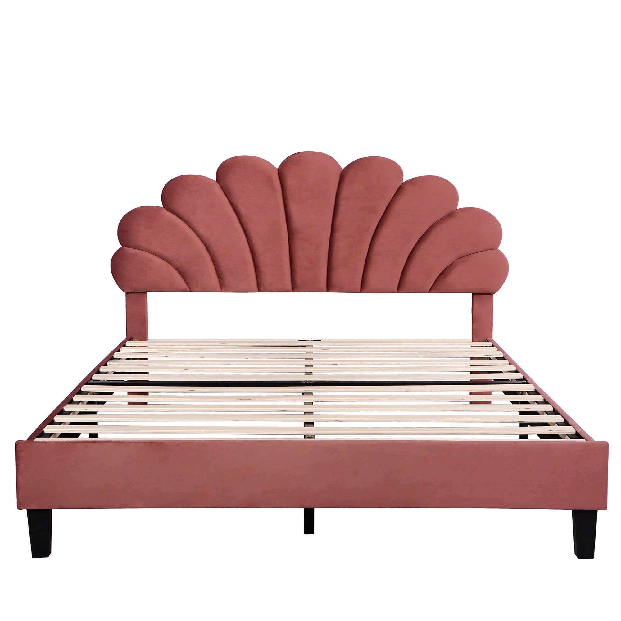 Flower Pattern Velvet Upholstered Bed