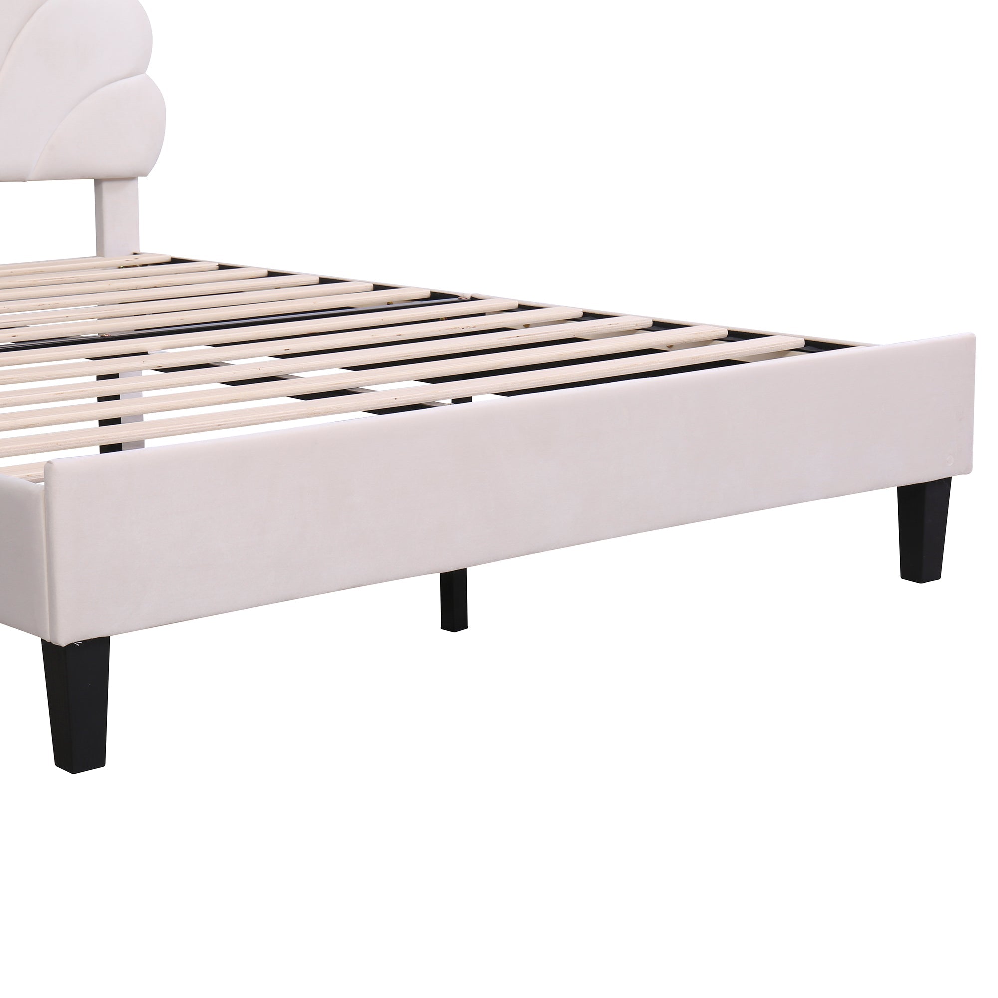 Flower Pattern Velvet Upholstered Bed