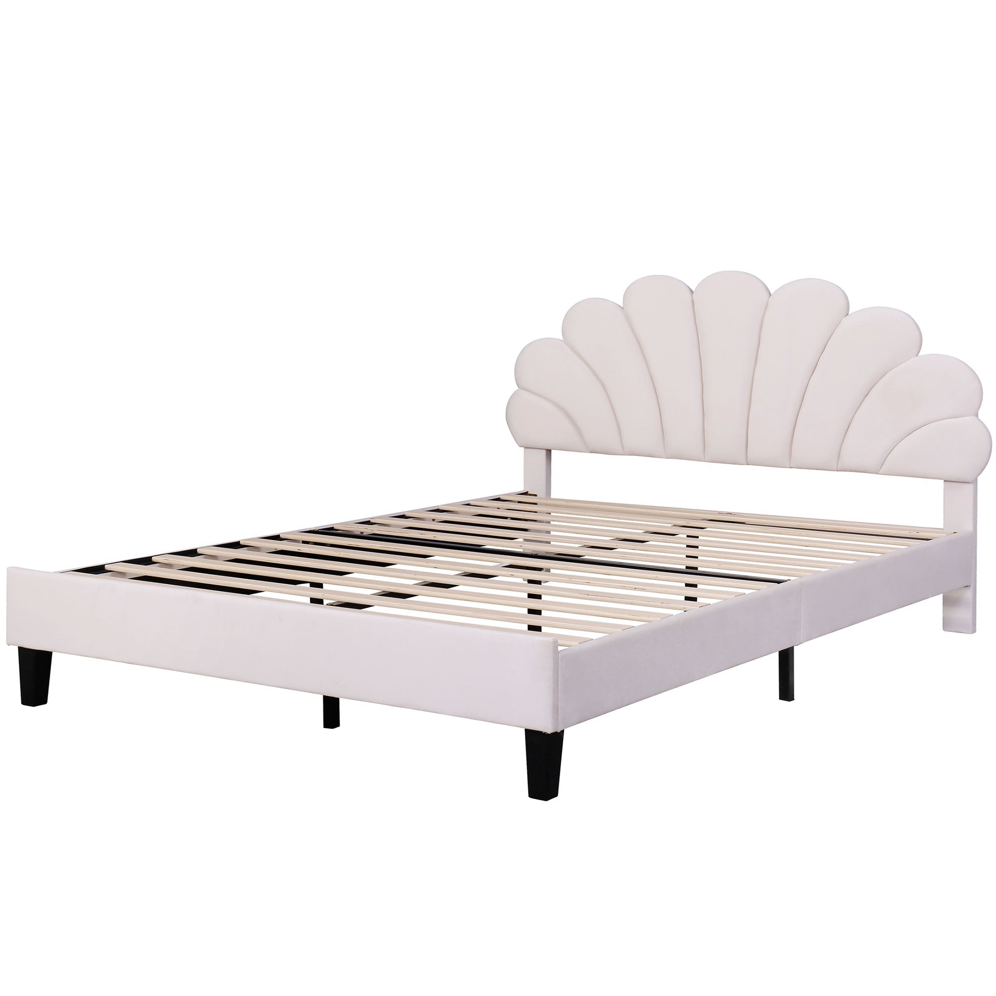 Flower Pattern Velvet Upholstered Bed