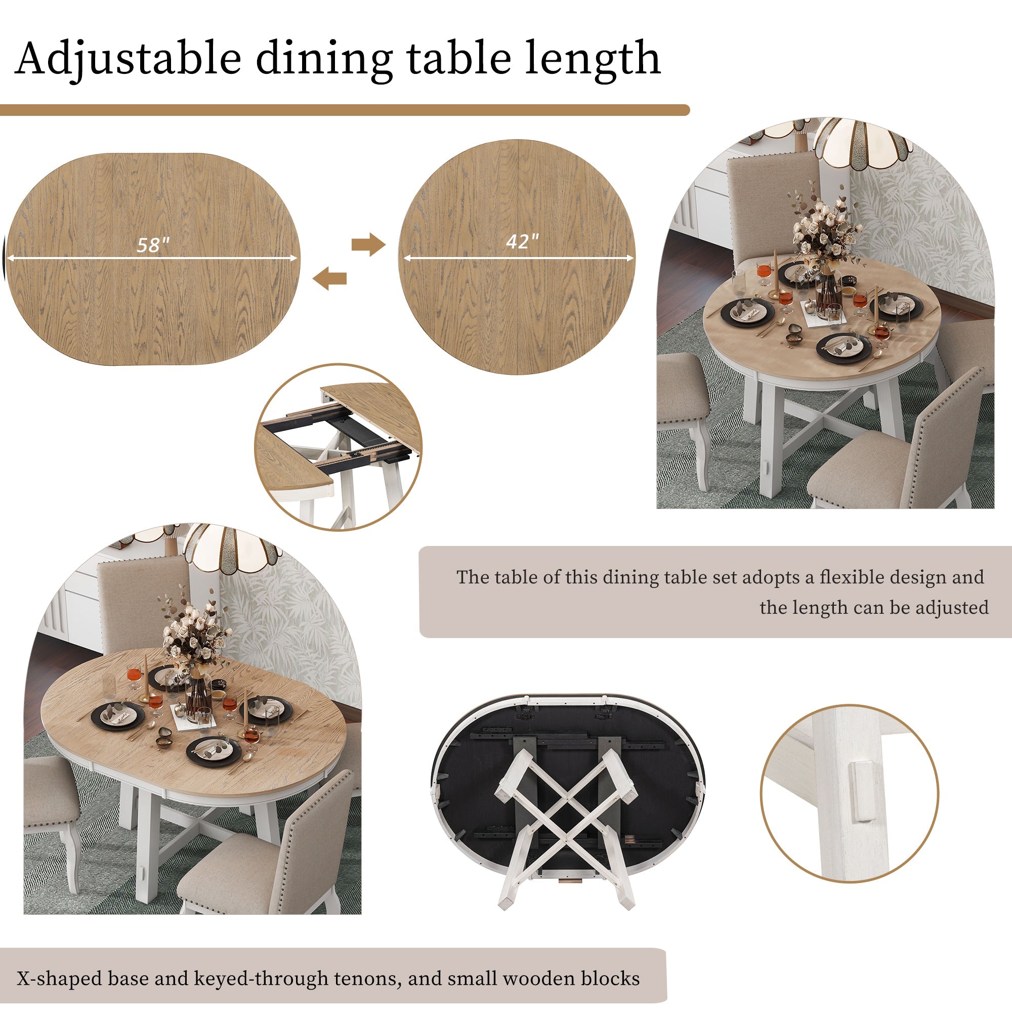 Farmhouse Round Extendable Dining Table with 16 Leaf
