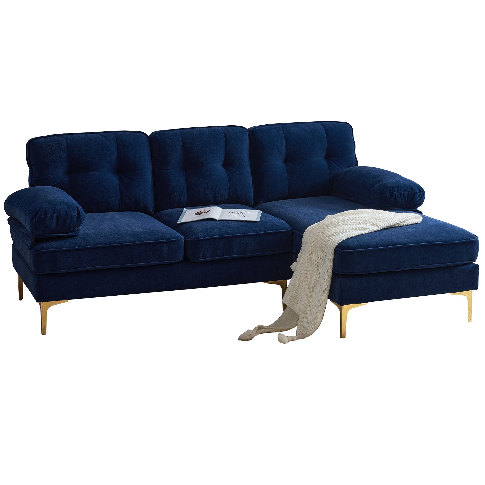 Modern Tufted Velvet L-Shape Sofa