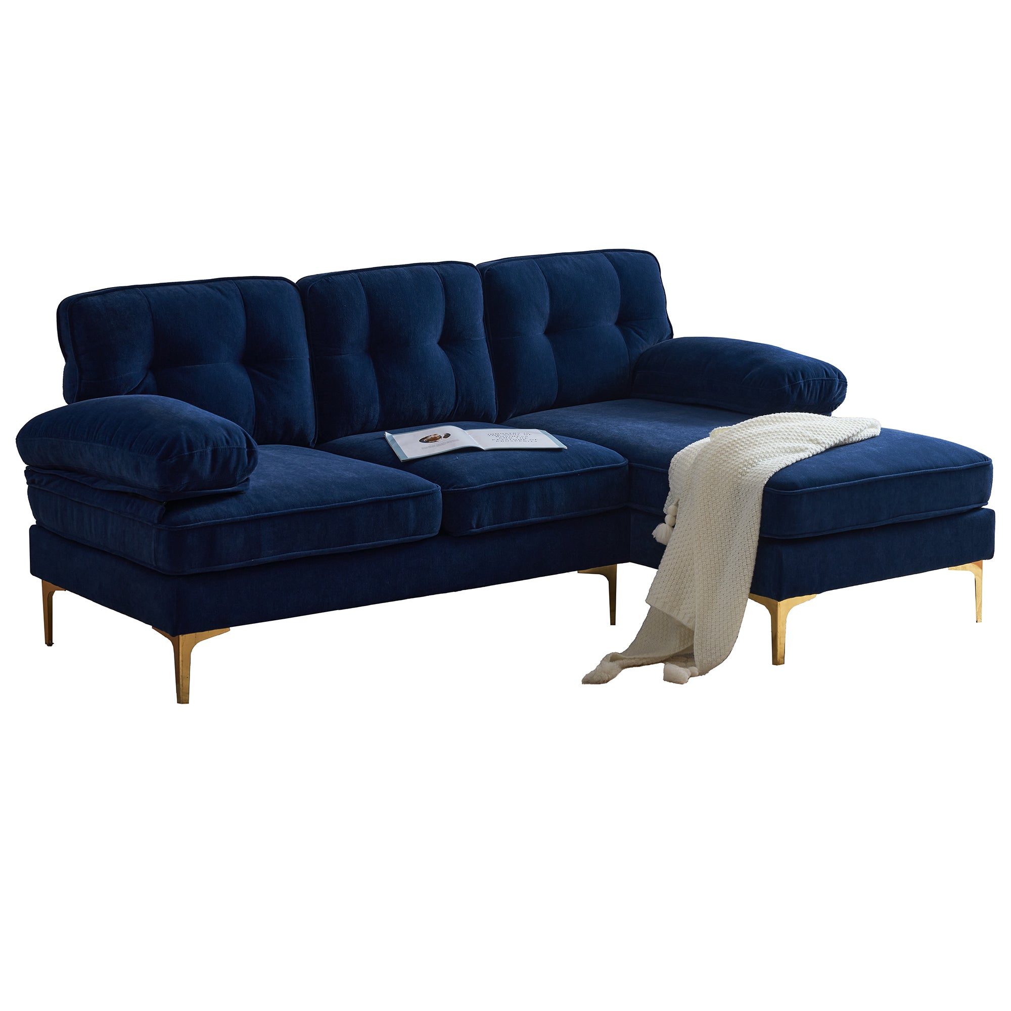 Modern Tufted Velvet L-Shape Sofa