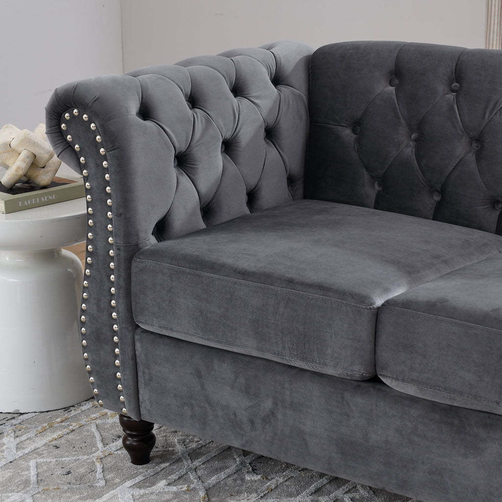 Nailhead Velvet Chesterfield Loveseat