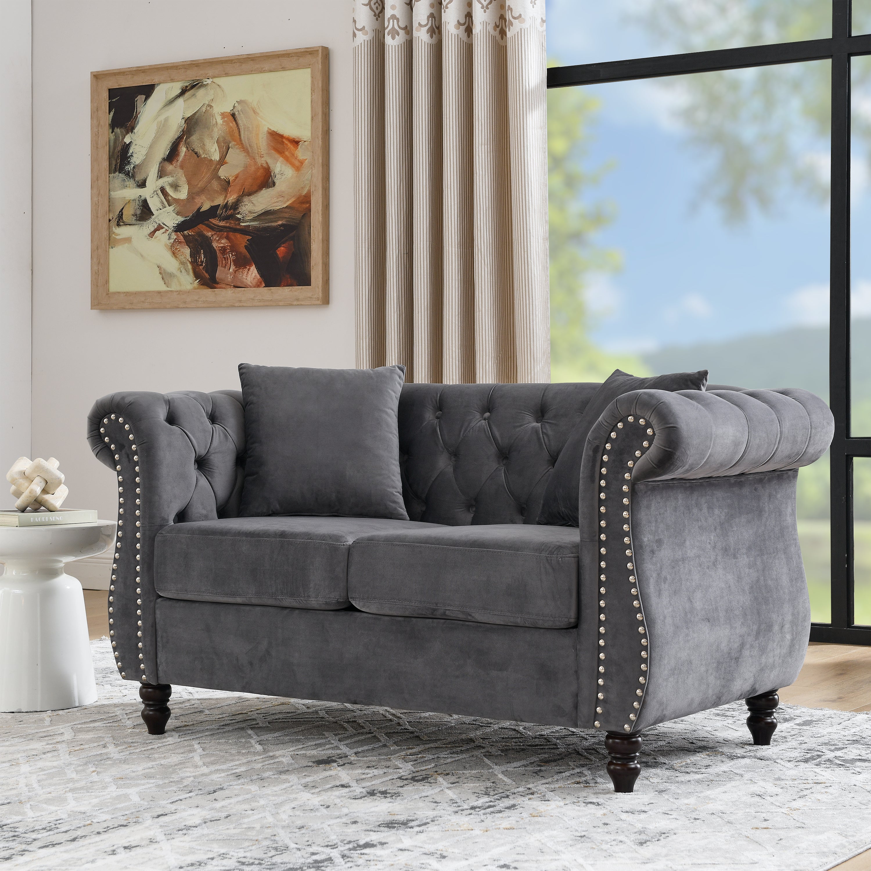 Nailhead Velvet Chesterfield Loveseat