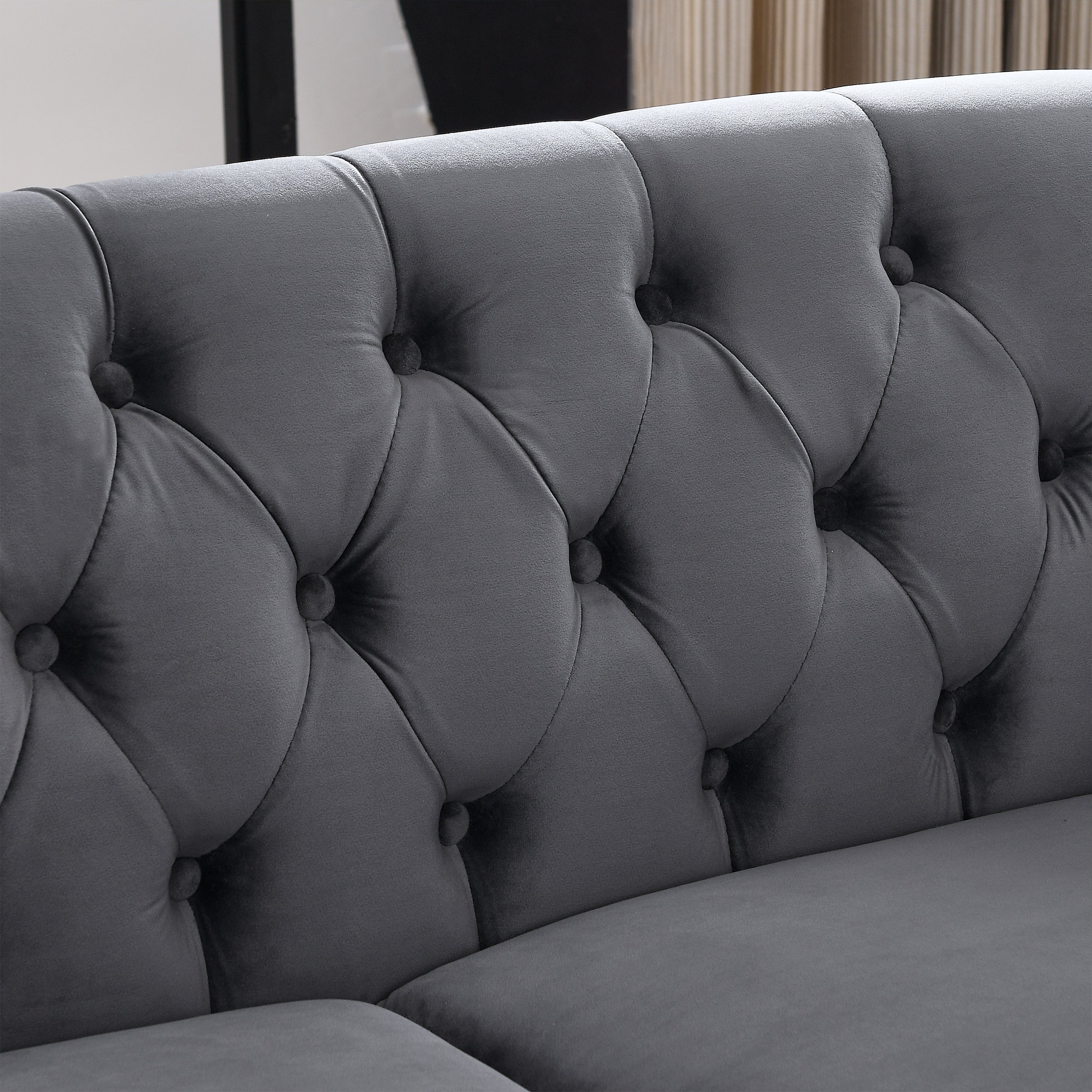 Nailhead Velvet Chesterfield 3-Seater Sofa