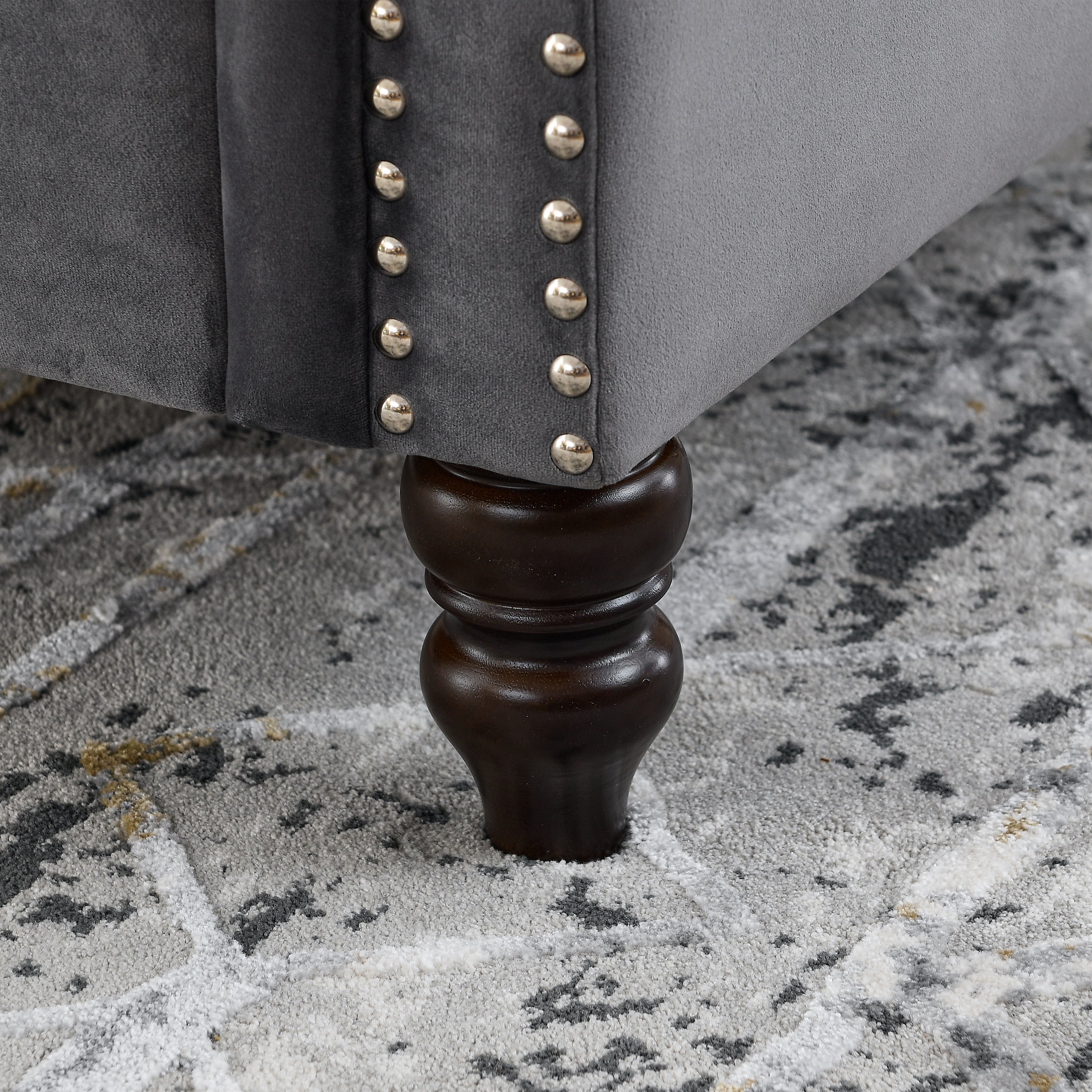 Nailhead Velvet Pitched Back Chesterfield 3-Seater Sofa