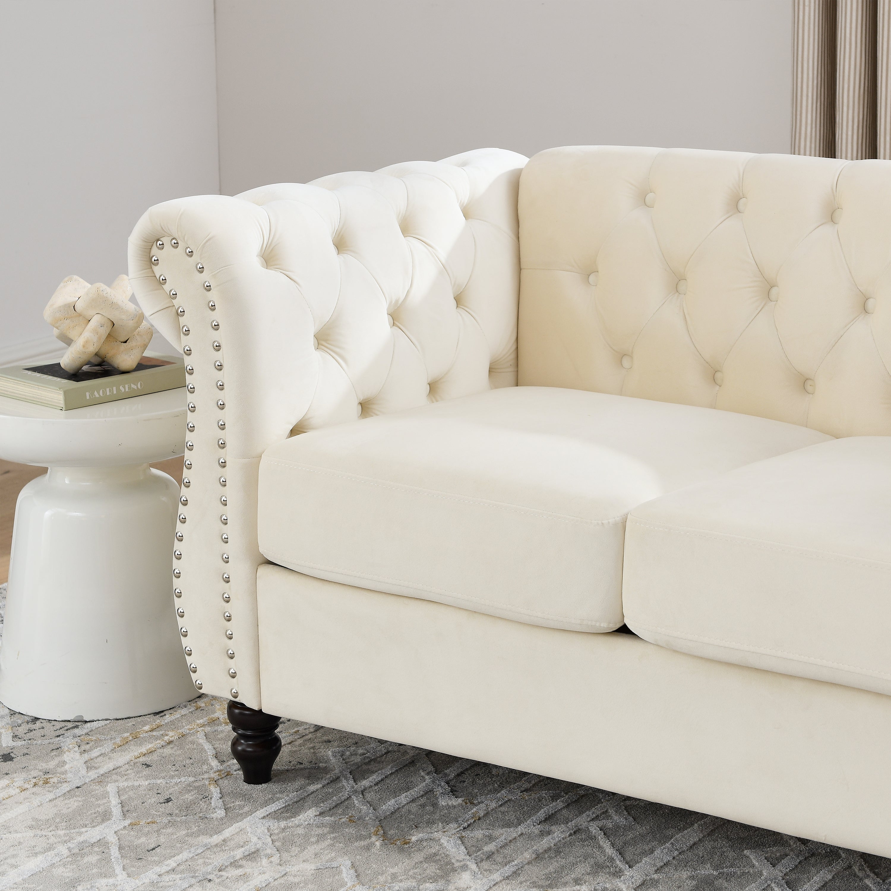 Nailhead Velvet Chesterfield Loveseat