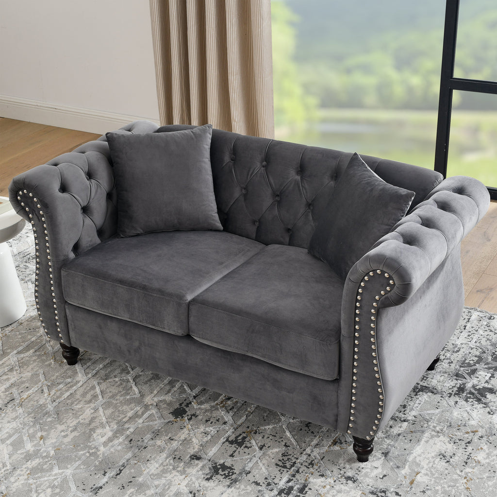 Nailhead Velvet Chesterfield Loveseat