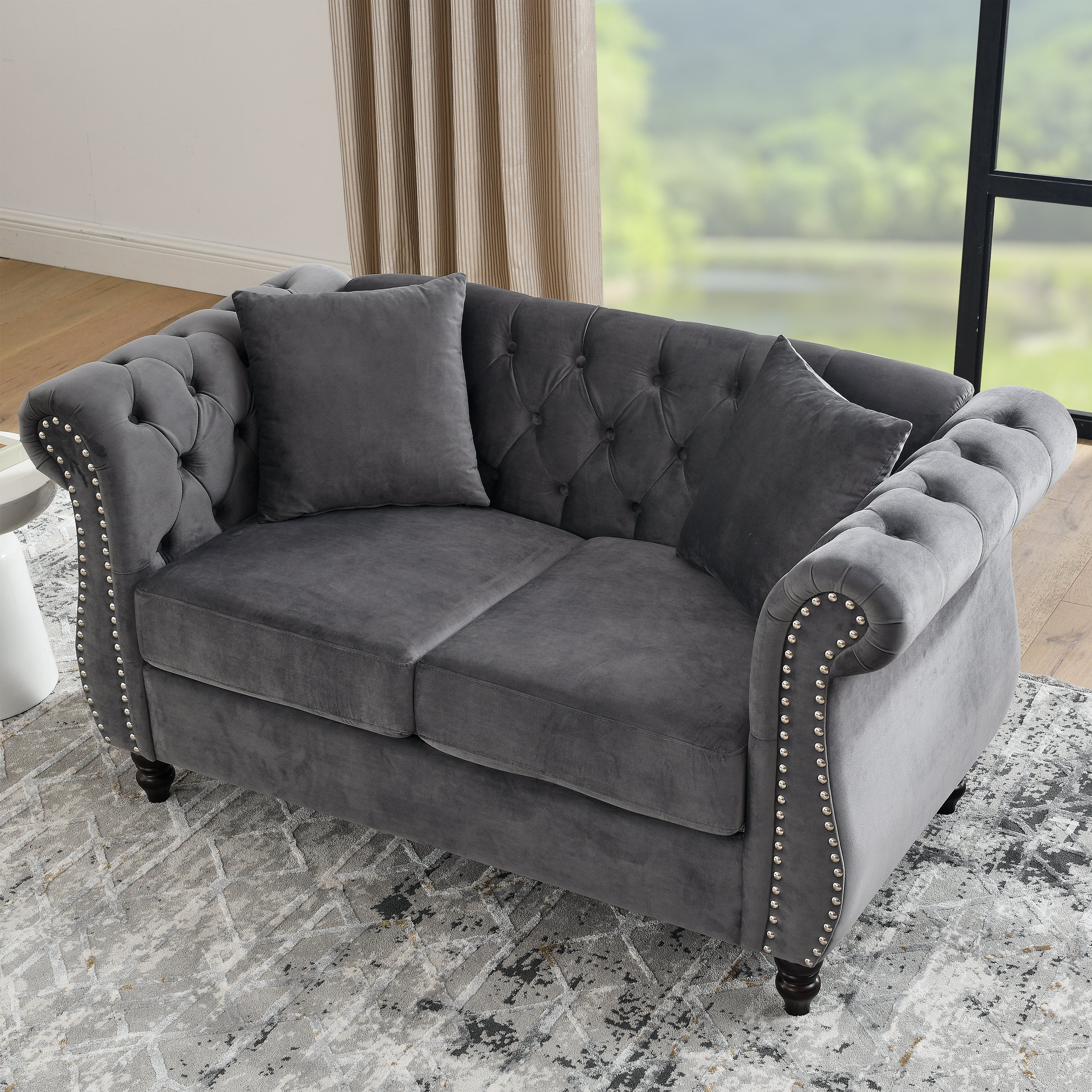 Nailhead Velvet Chesterfield Loveseat