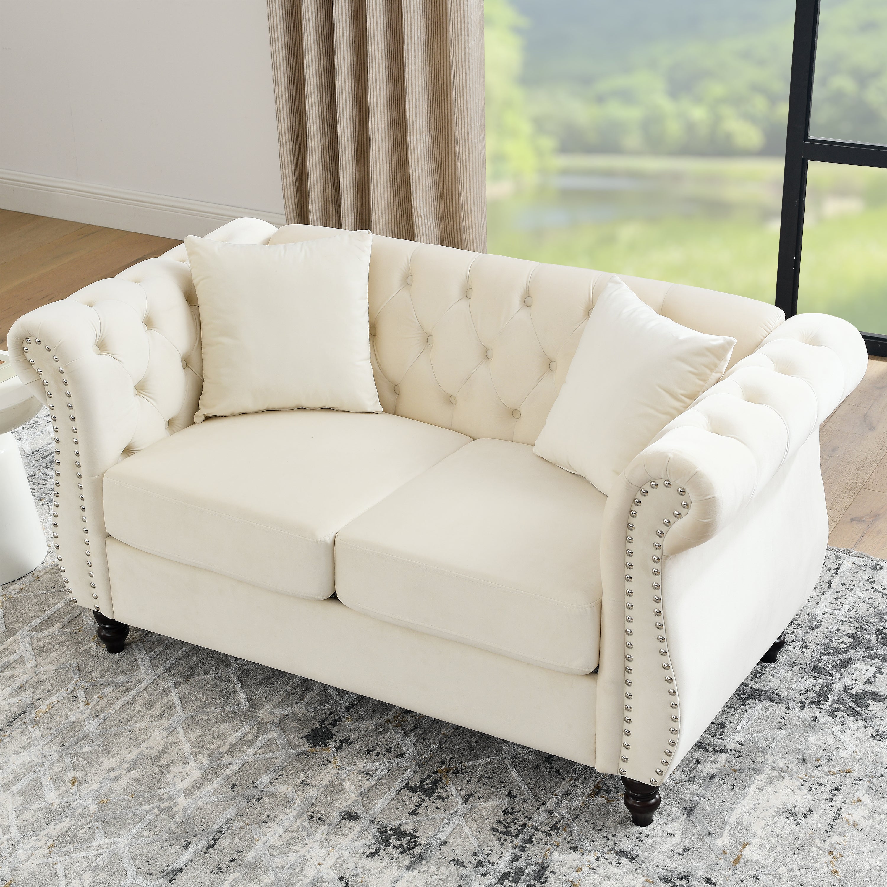 Nailhead Velvet Chesterfield Loveseat