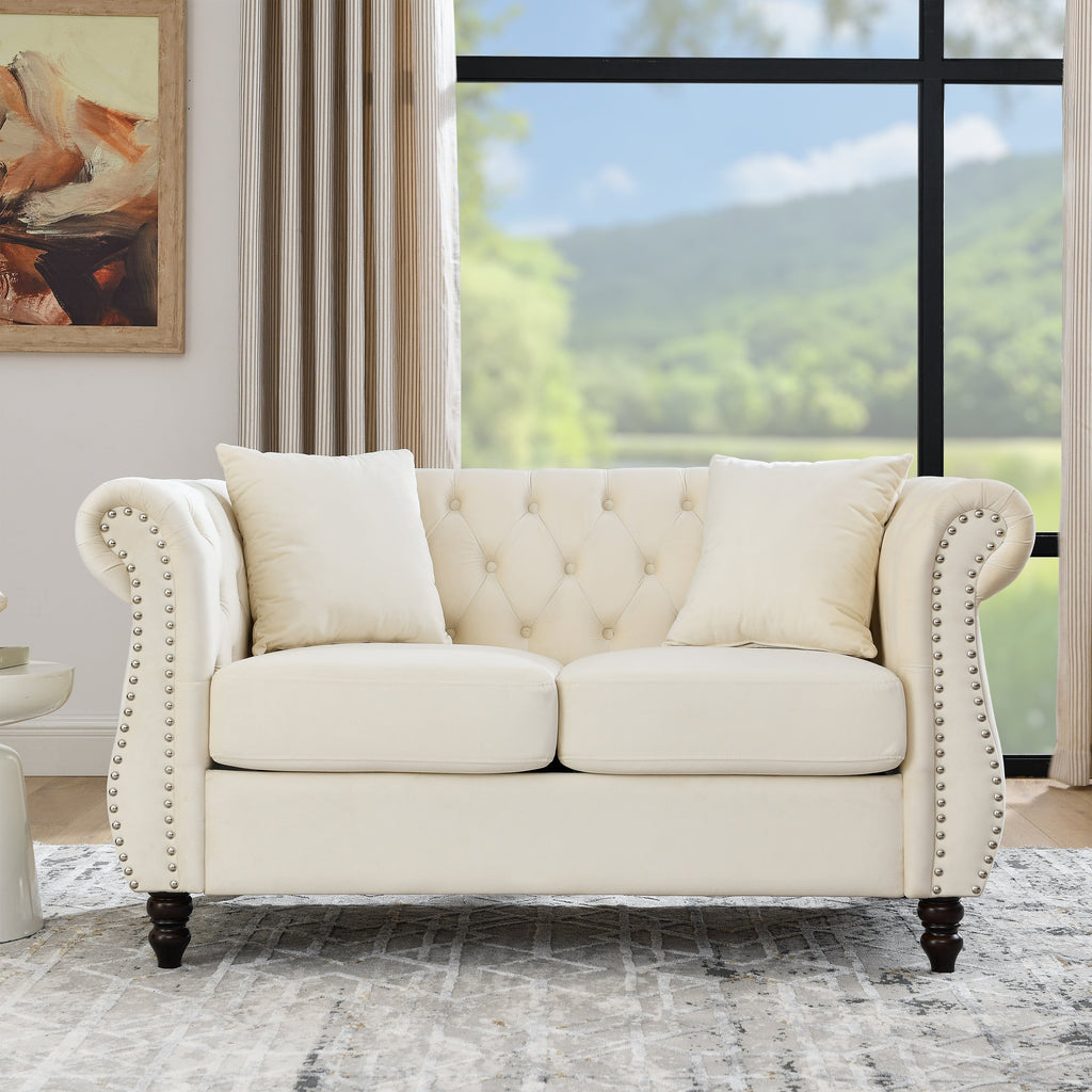Nailhead Velvet Chesterfield Loveseat