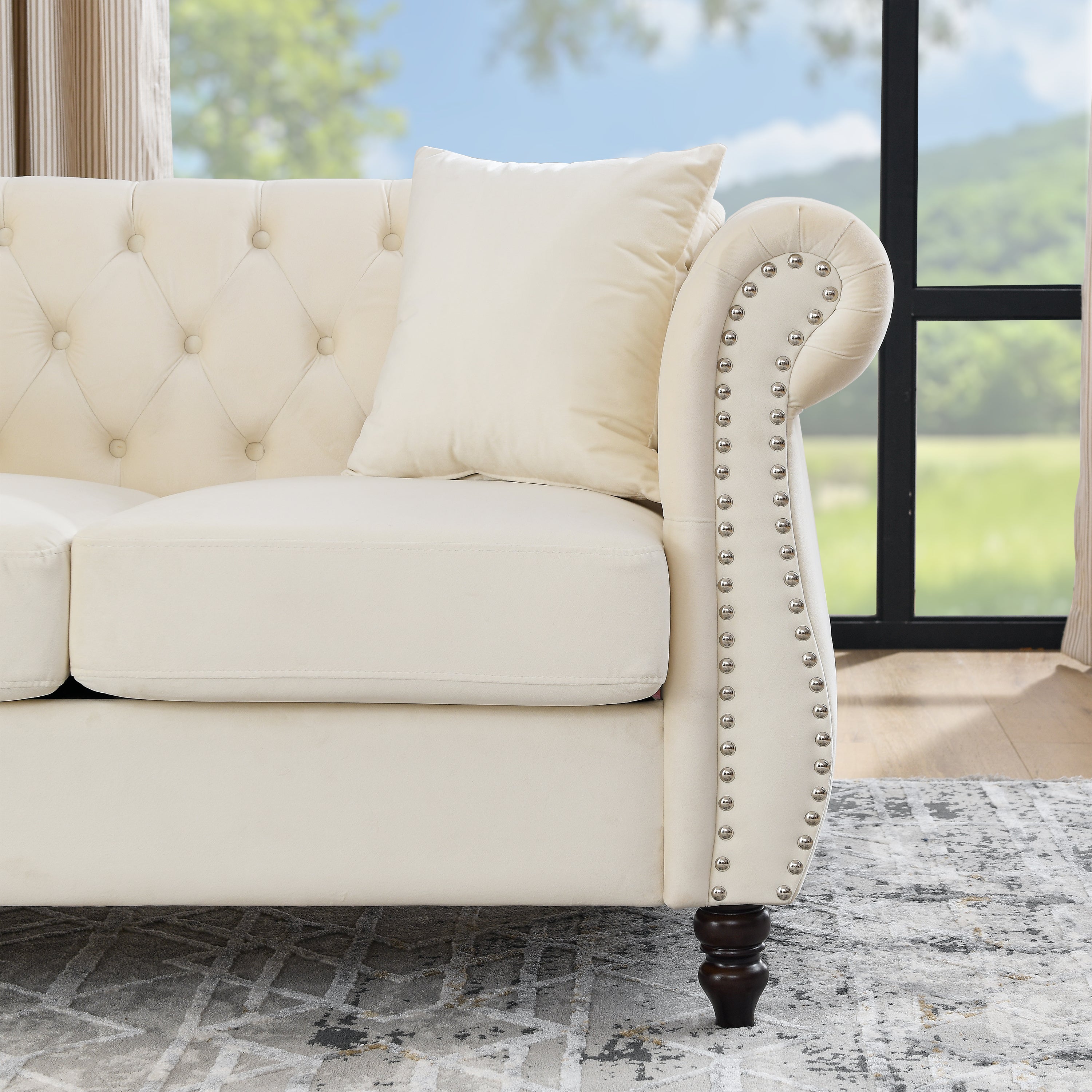 Nailhead Velvet Chesterfield Loveseat