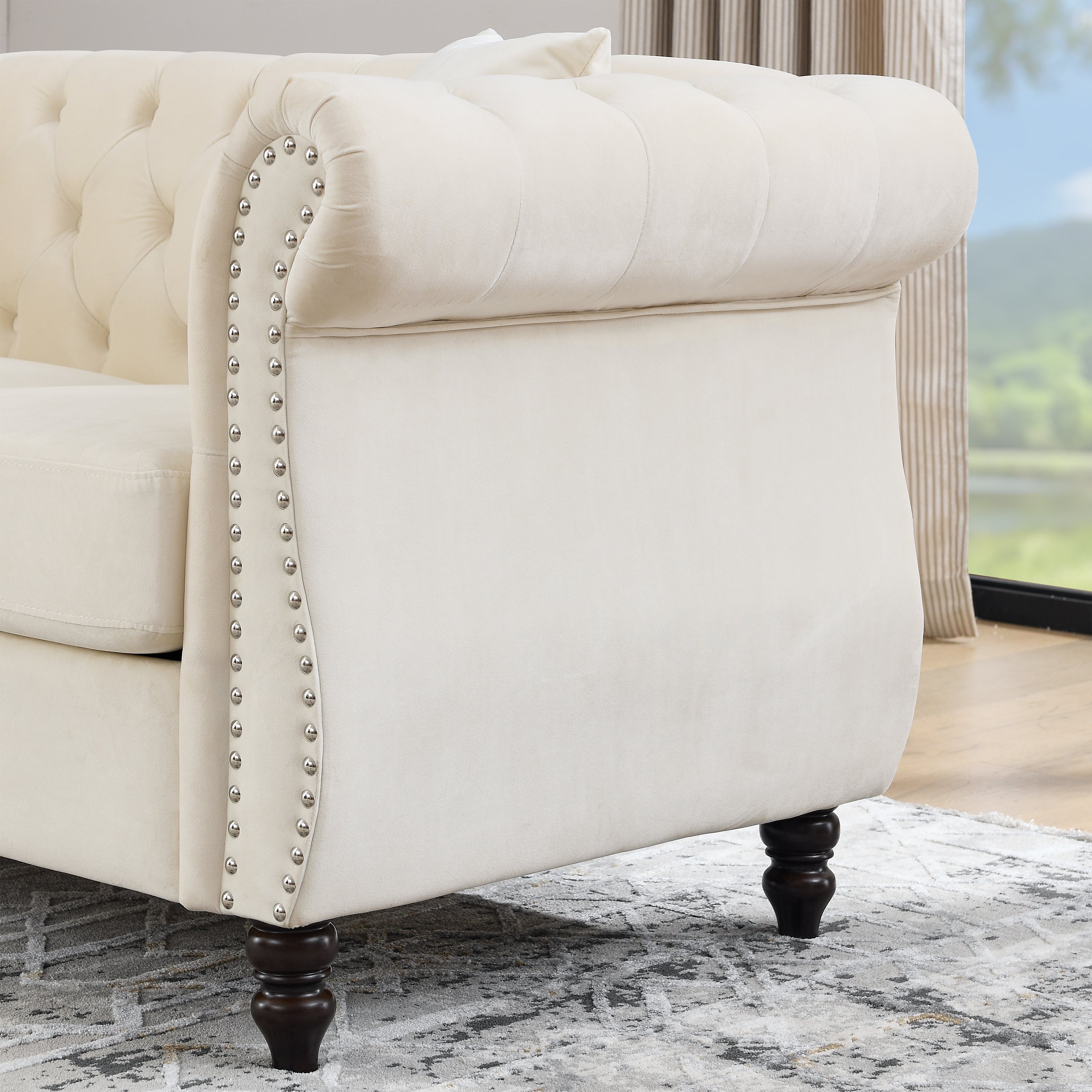 Nailhead Velvet Chesterfield Loveseat