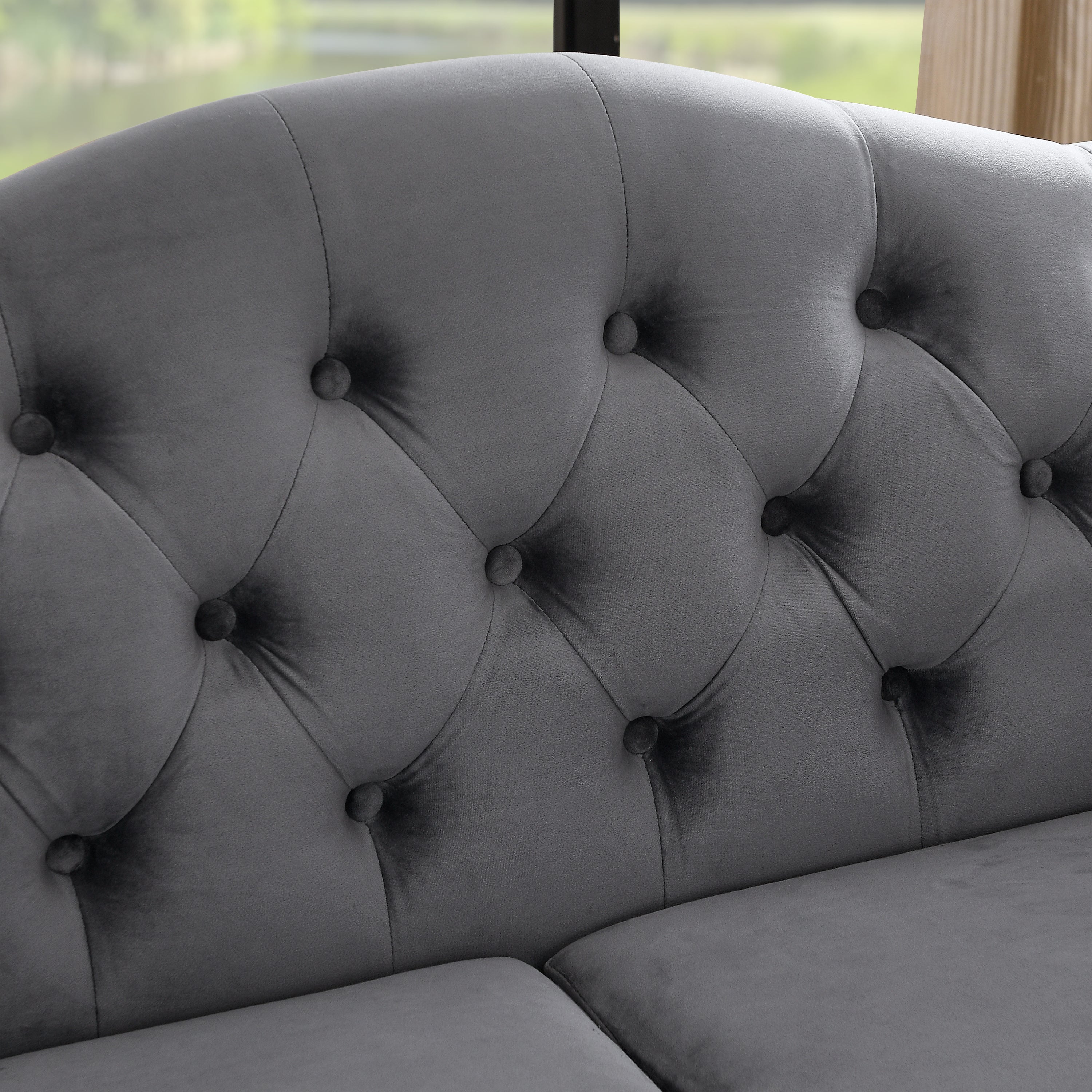 Nailhead Velvet Pitched Back Chesterfield 3-Seater Sofa