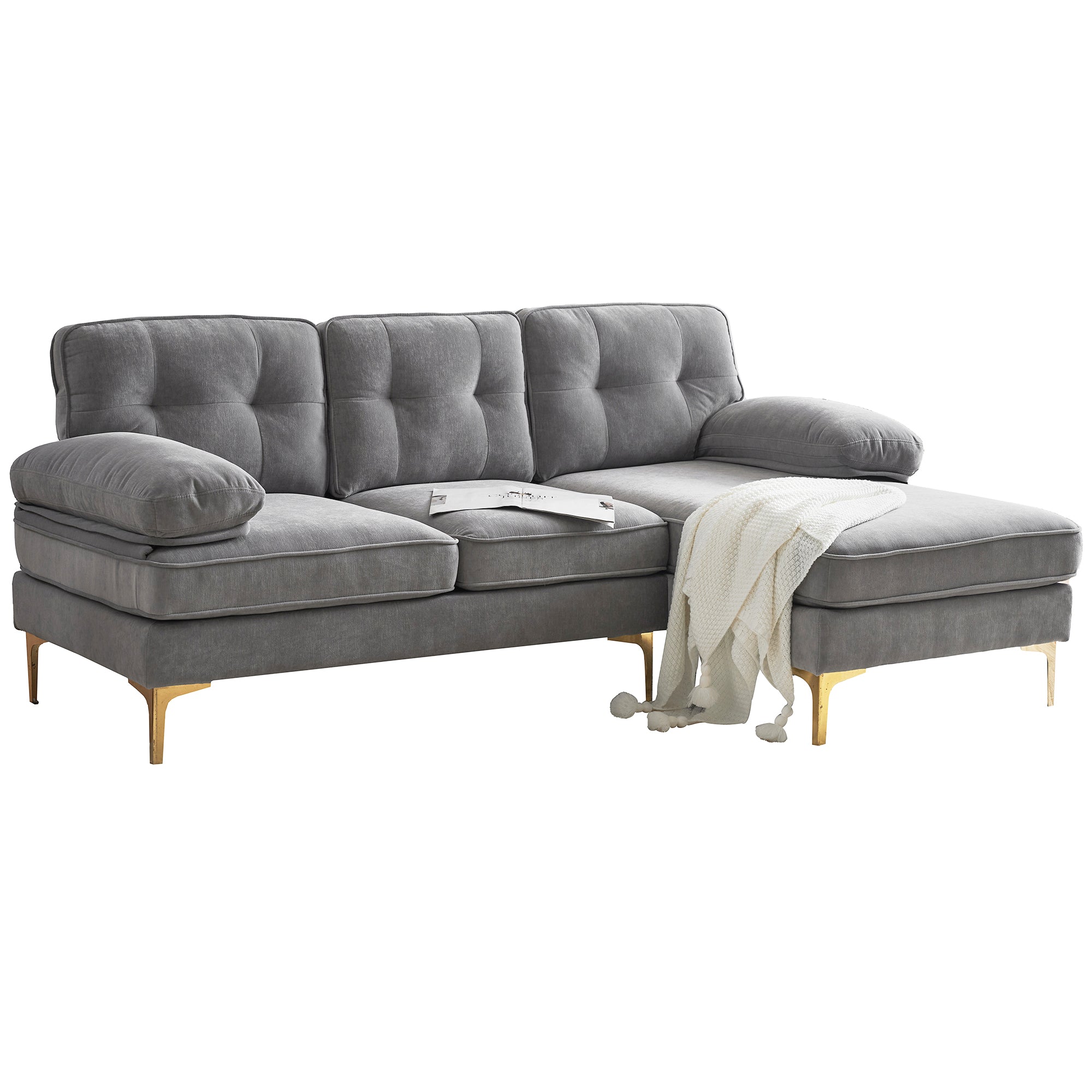 Modern Tufted Velvet L-Shape Sofa