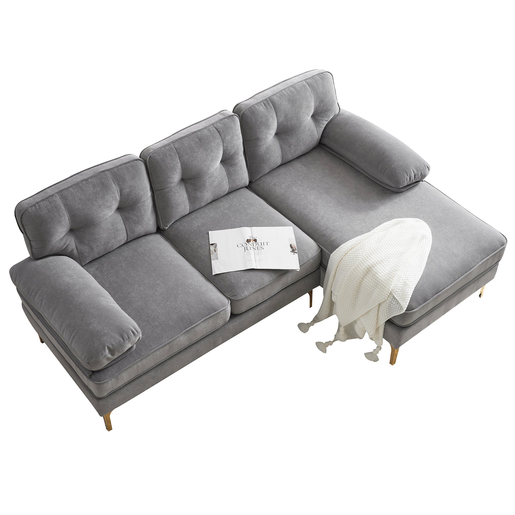 Modern Tufted Velvet L-Shape Sofa