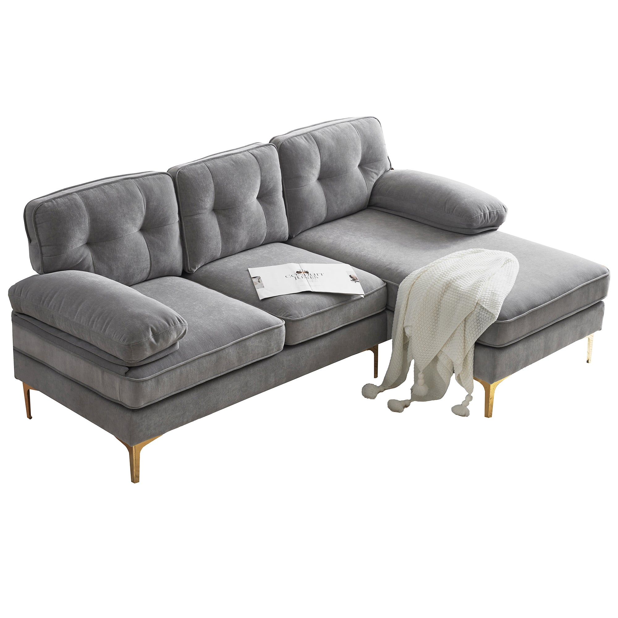Modern Tufted Velvet L-Shape Sofa