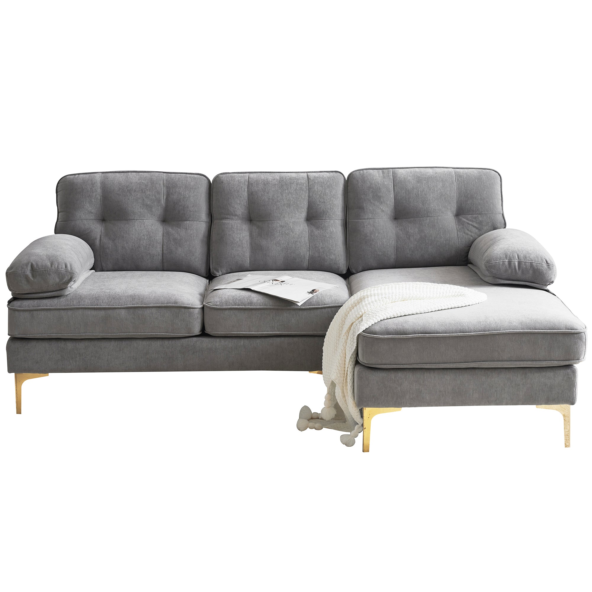 Modern Tufted Velvet L-Shape Sofa