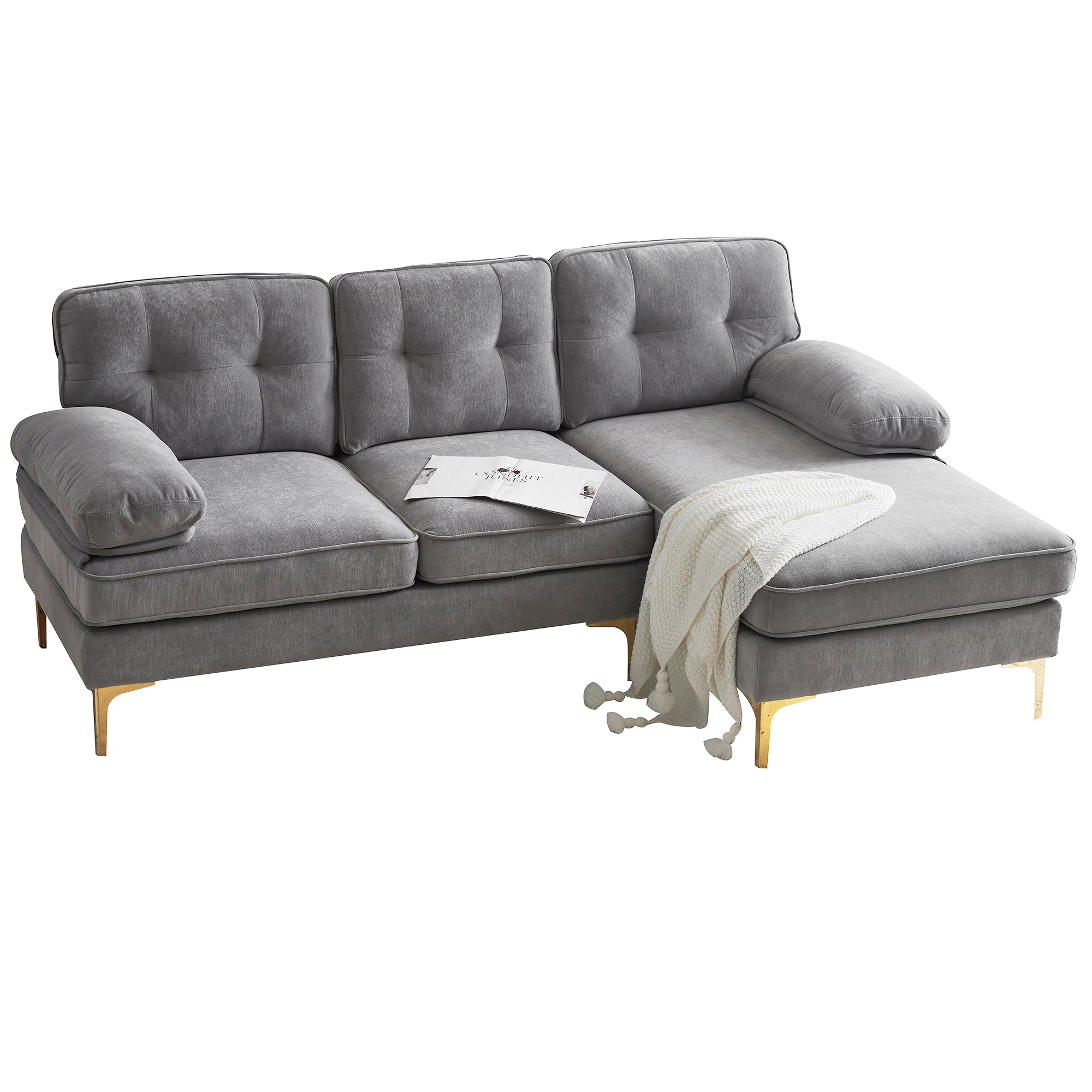 Modern Tufted Velvet L-Shape Sofa