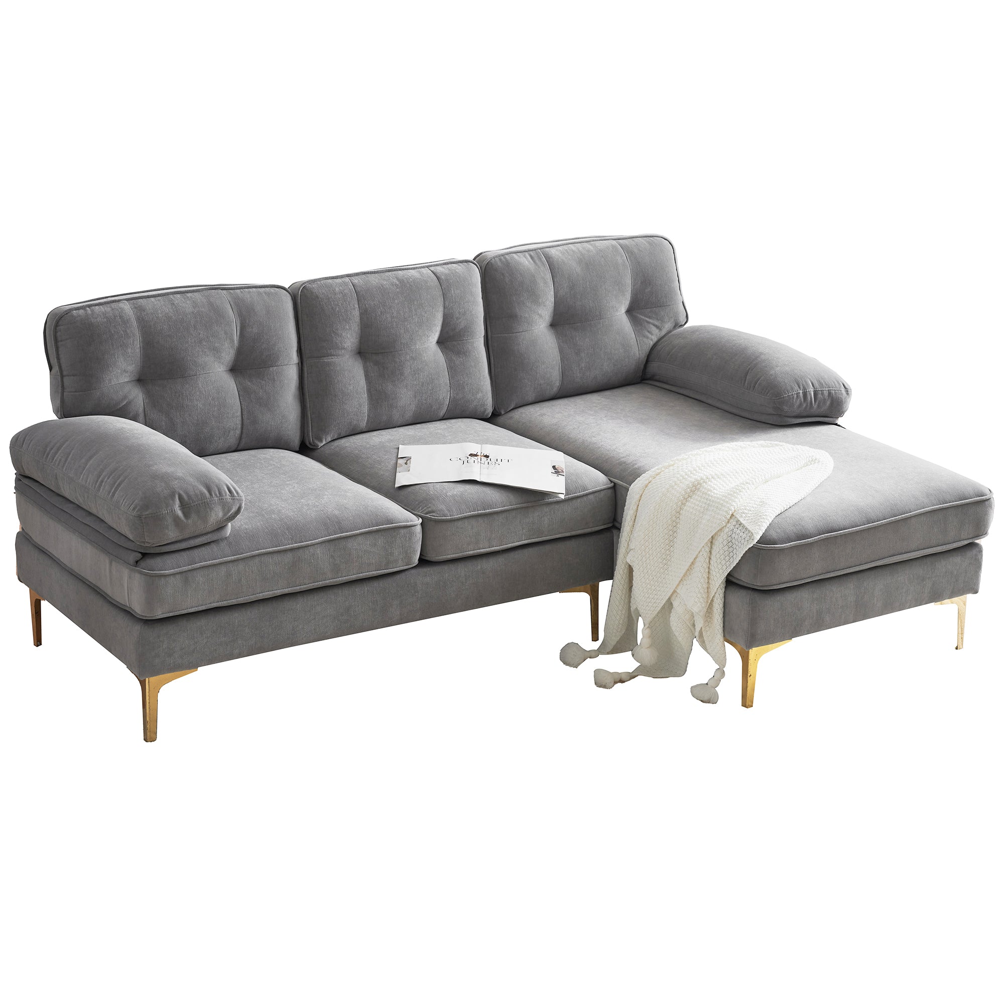 Modern Tufted Velvet L-Shape Sofa