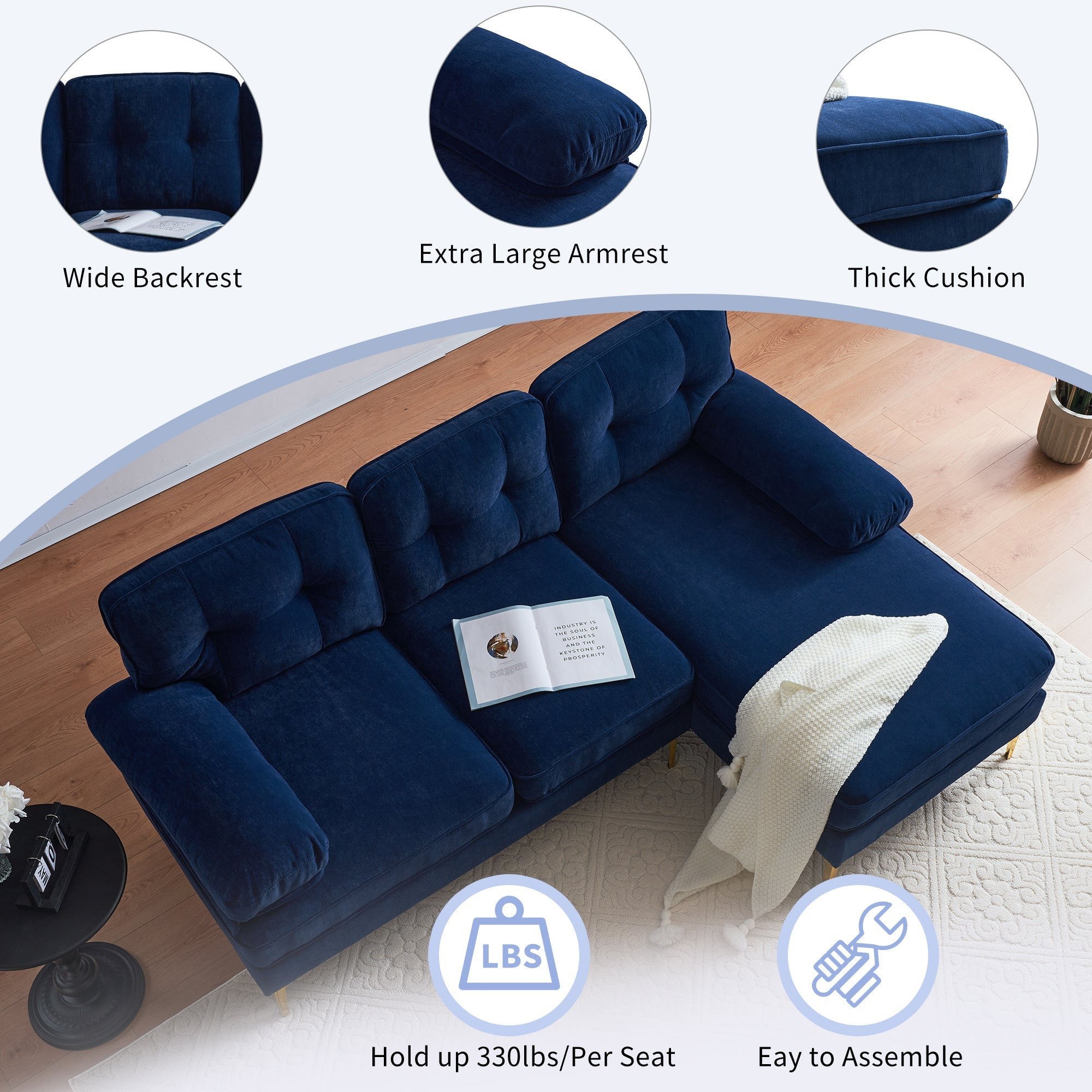 Modern Tufted Velvet L-Shape Sofa