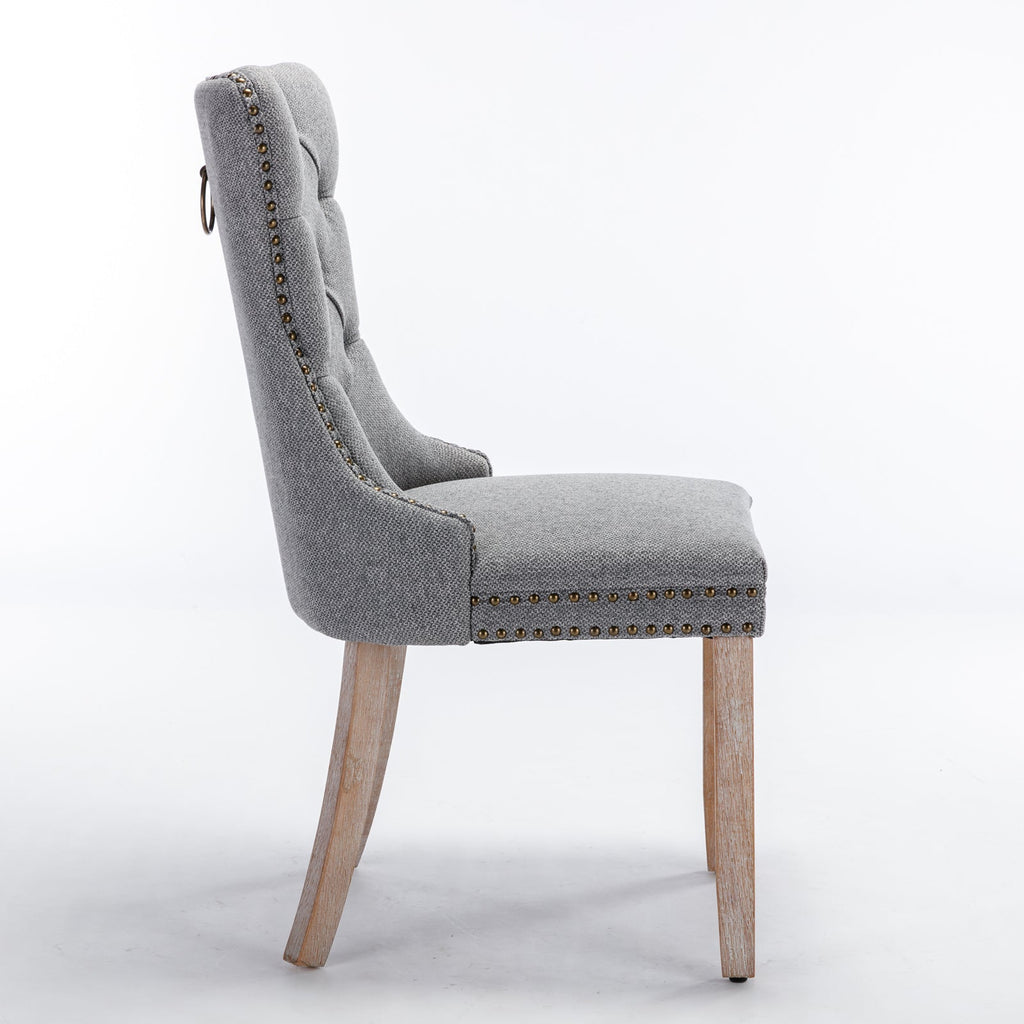 Rosewick Modern Tufted Linen Nailhead Trim Solid Wood Upholstered Dining Chair with Wood Legs, Set of 2