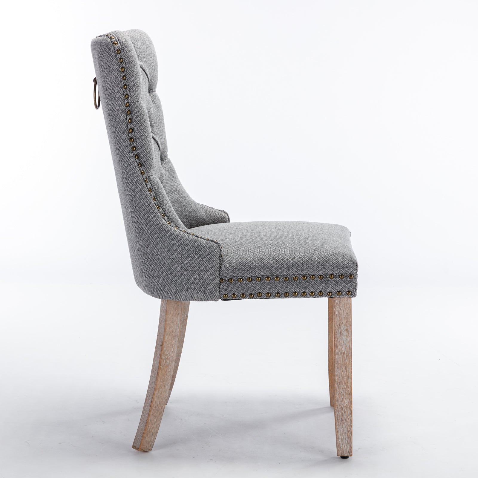 Rosewick Modern Tufted Linen Nailhead Trim Solid Wood Upholstered Dining Chair with Wood Legs, Set of 2