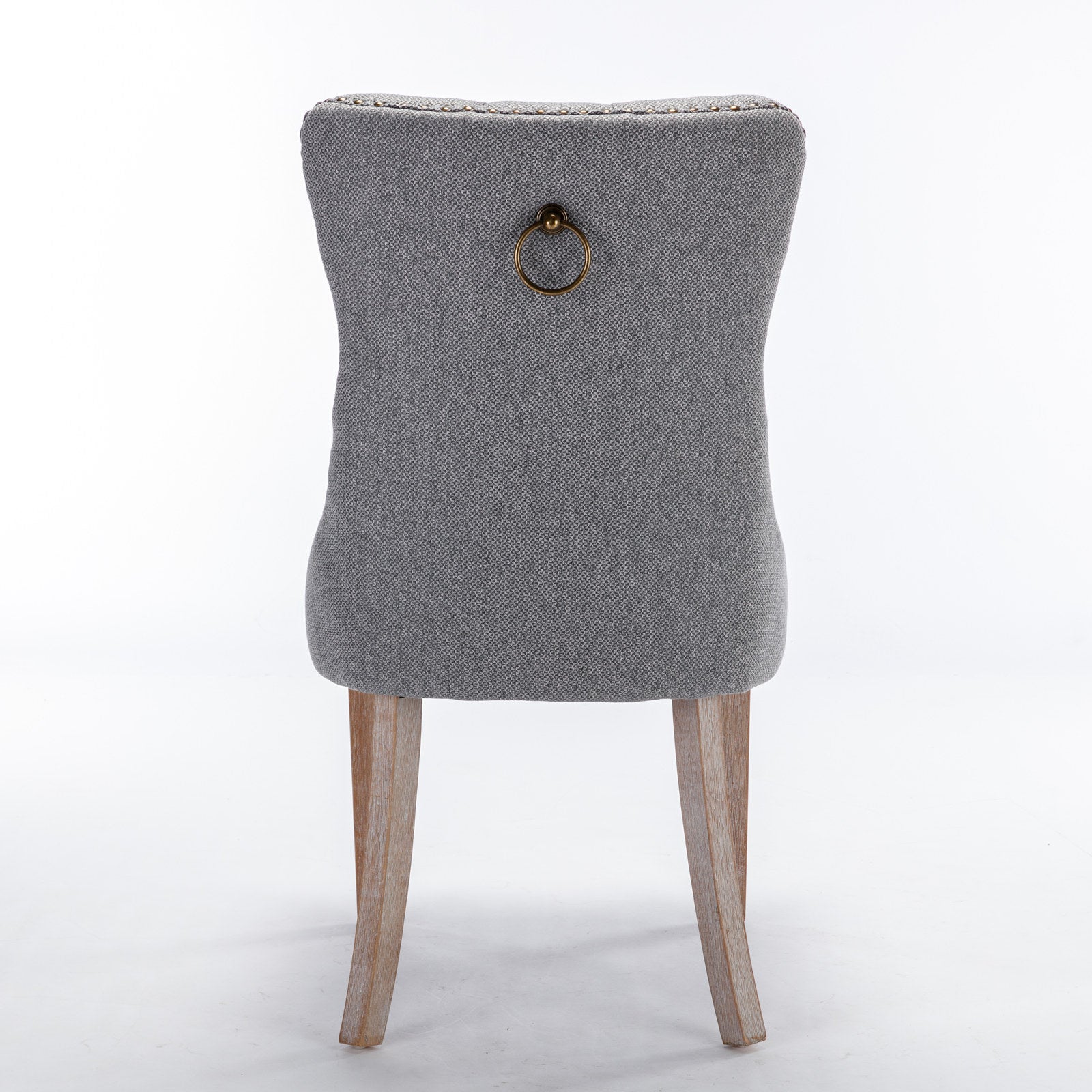 Rosewick Modern Tufted Linen Nailhead Trim Solid Wood Upholstered Dining Chair with Wood Legs, Set of 2