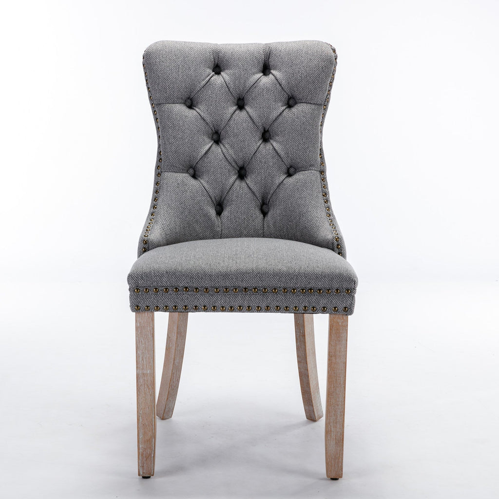 Rosewick Modern Tufted Linen Nailhead Trim Solid Wood Upholstered Dining Chair with Wood Legs, Set of 2