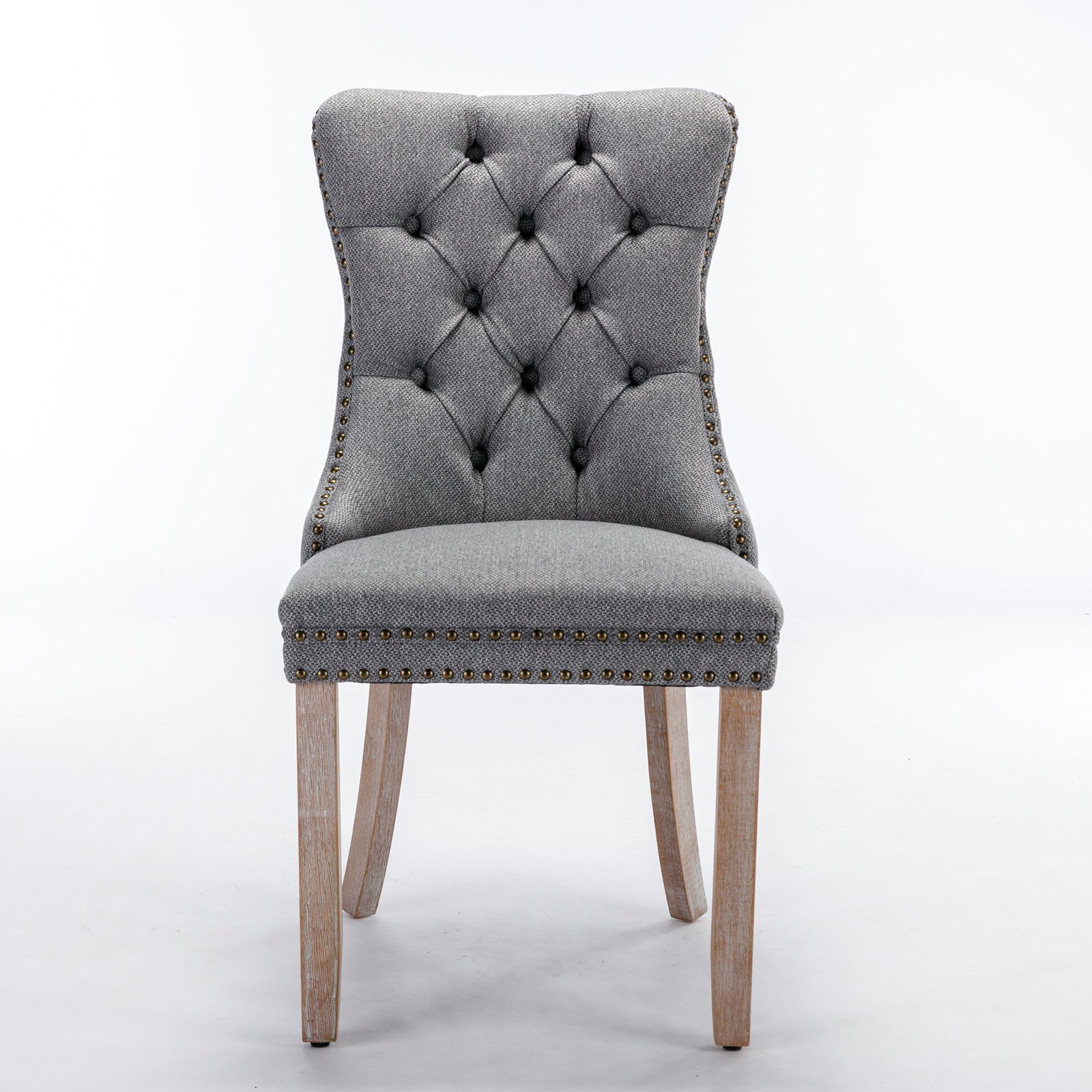 Rosewick Modern Tufted Linen Nailhead Trim Solid Wood Upholstered Dining Chair with Wood Legs, Set of 2